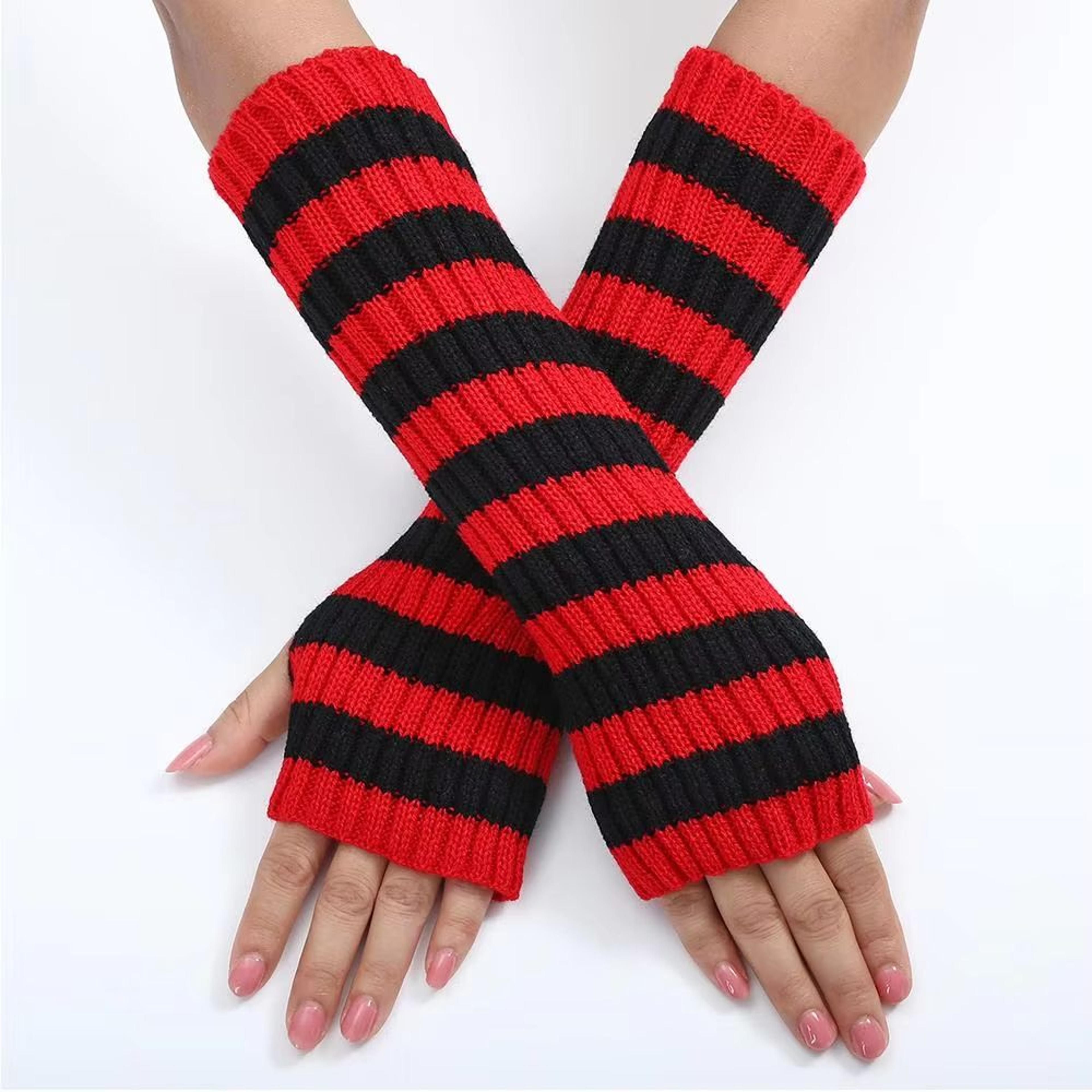 Womens Knitted Fingerless Arm Sleeves Gothic Style Striped Winter Long Arm Warmers For Girls Haraju 2