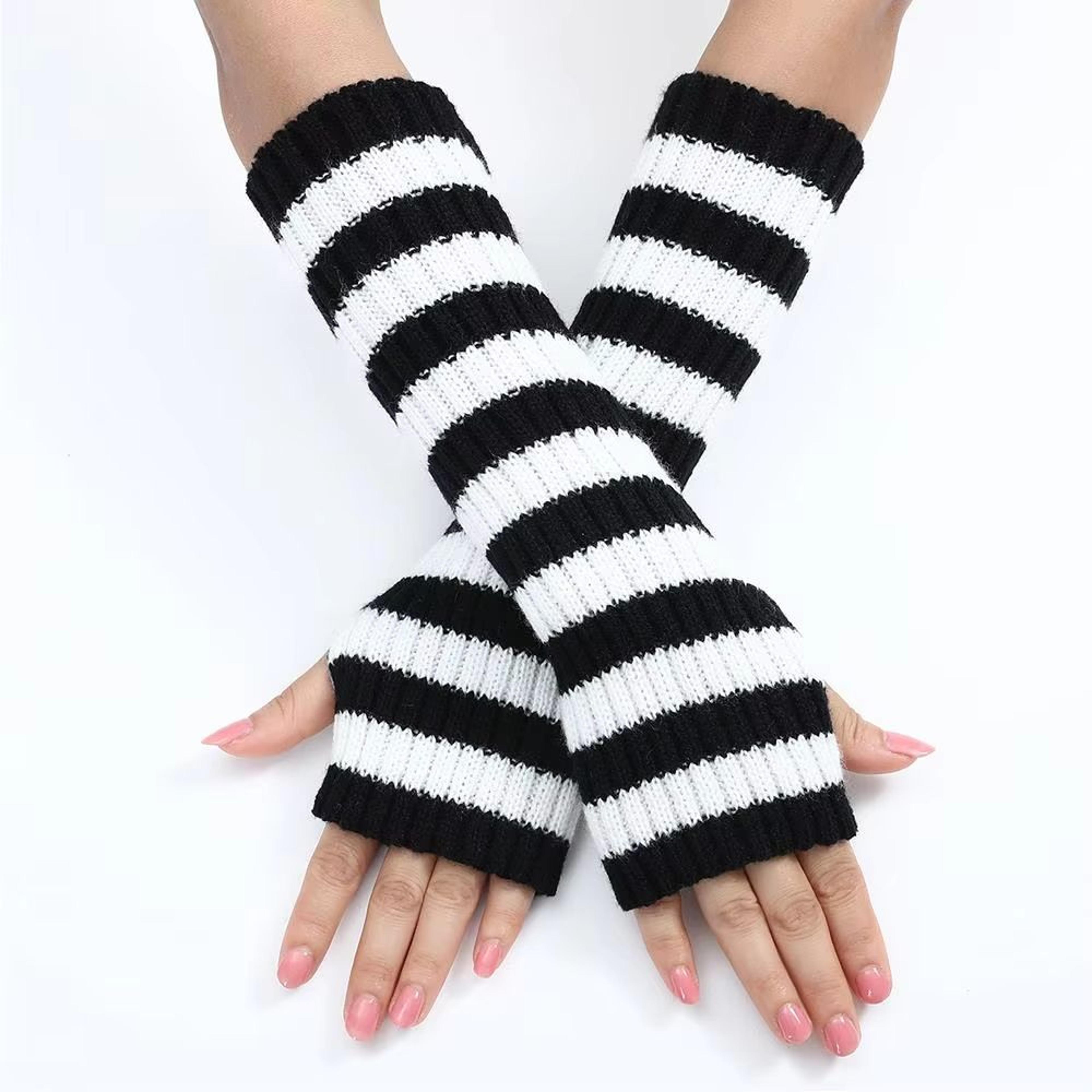 Womens Knitted Fingerless Arm Sleeves Gothic Style Striped Winter Long Arm Warmers For Girls Haraju 5