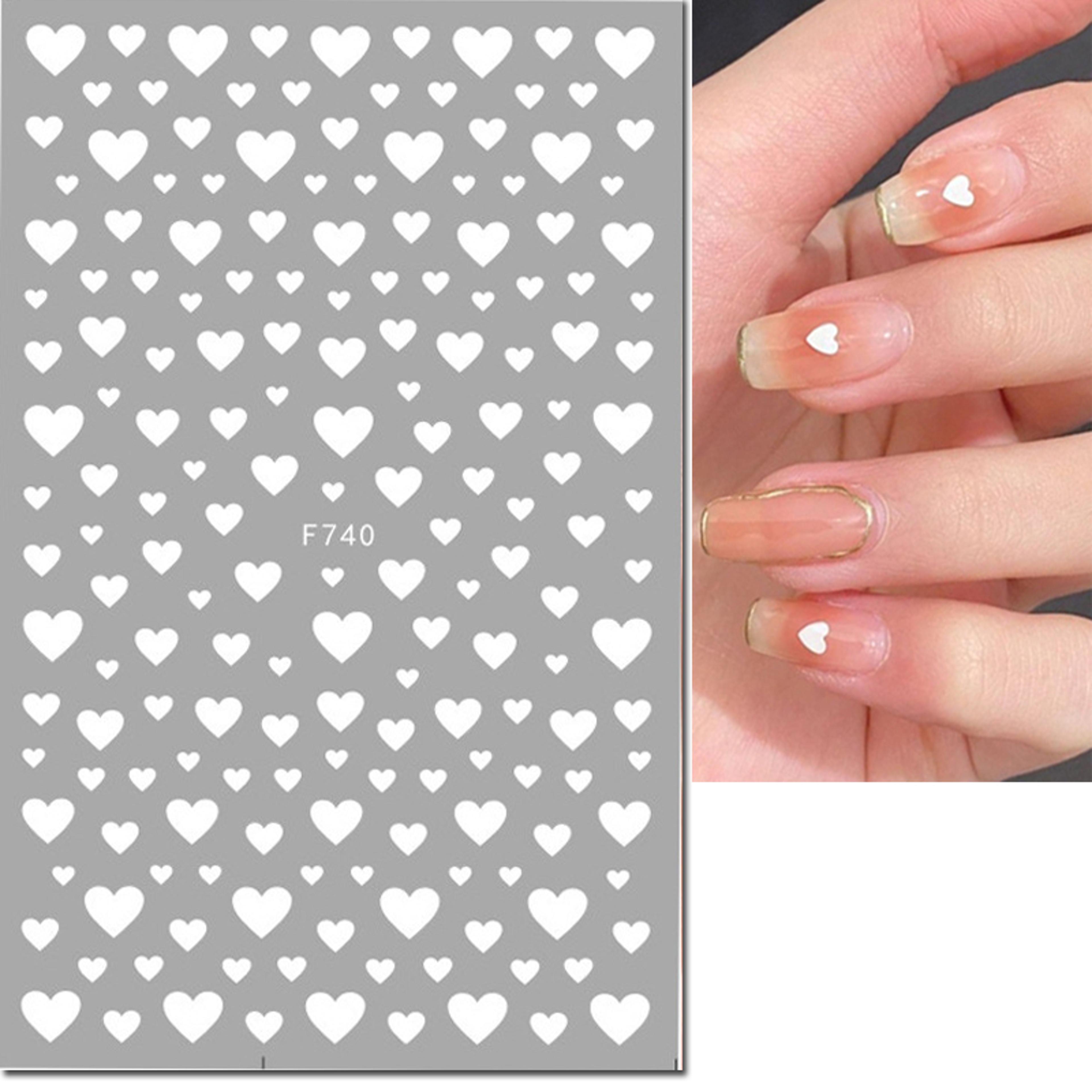 3D Nail Art Stickers Red Black White Love Hearts Stars Clouds French Full Adhesive Nail Decals Slid