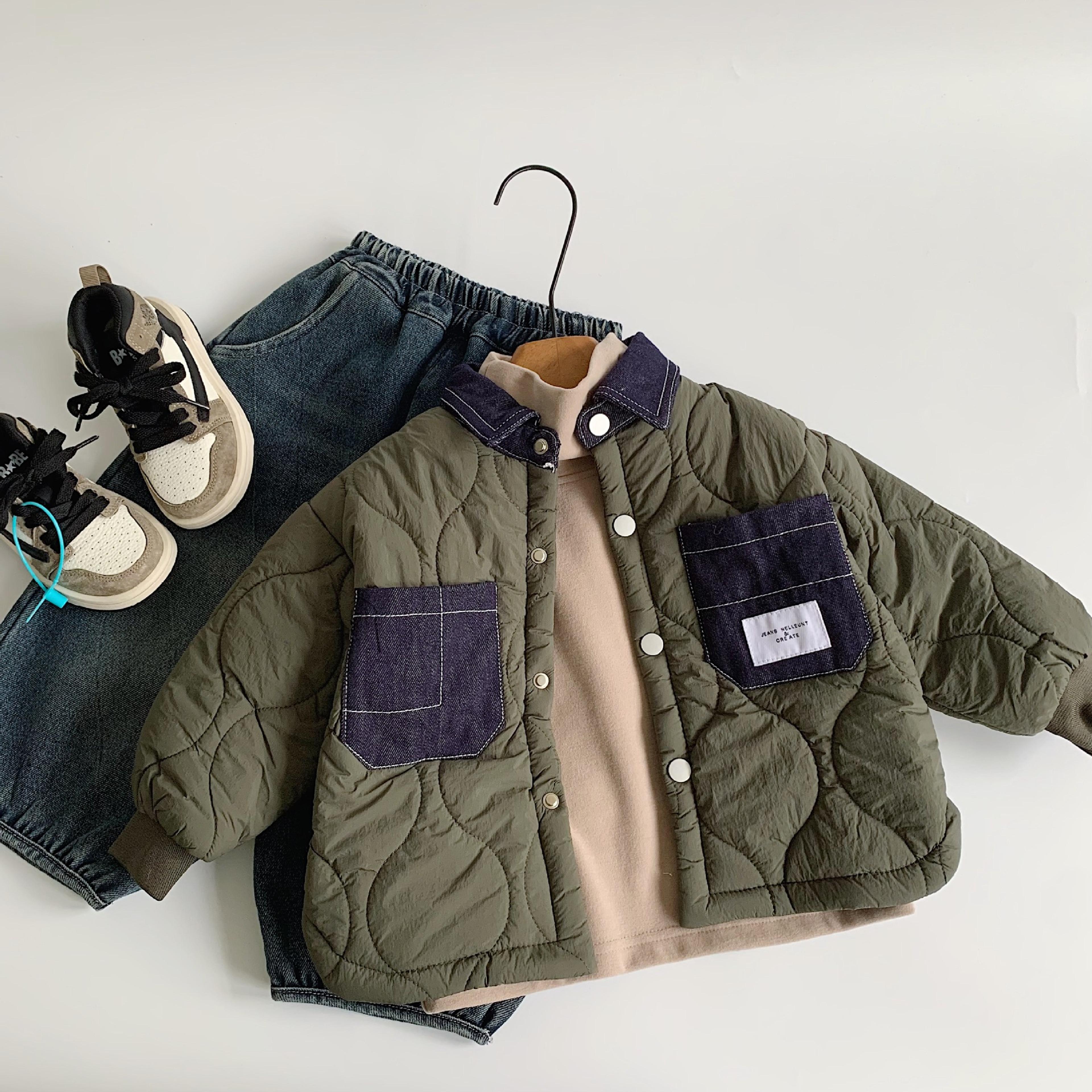 Winter Kids Jacket Boys Denim Patchwork Korean Style Casual CottonPadded Children Clothes Thickened 6