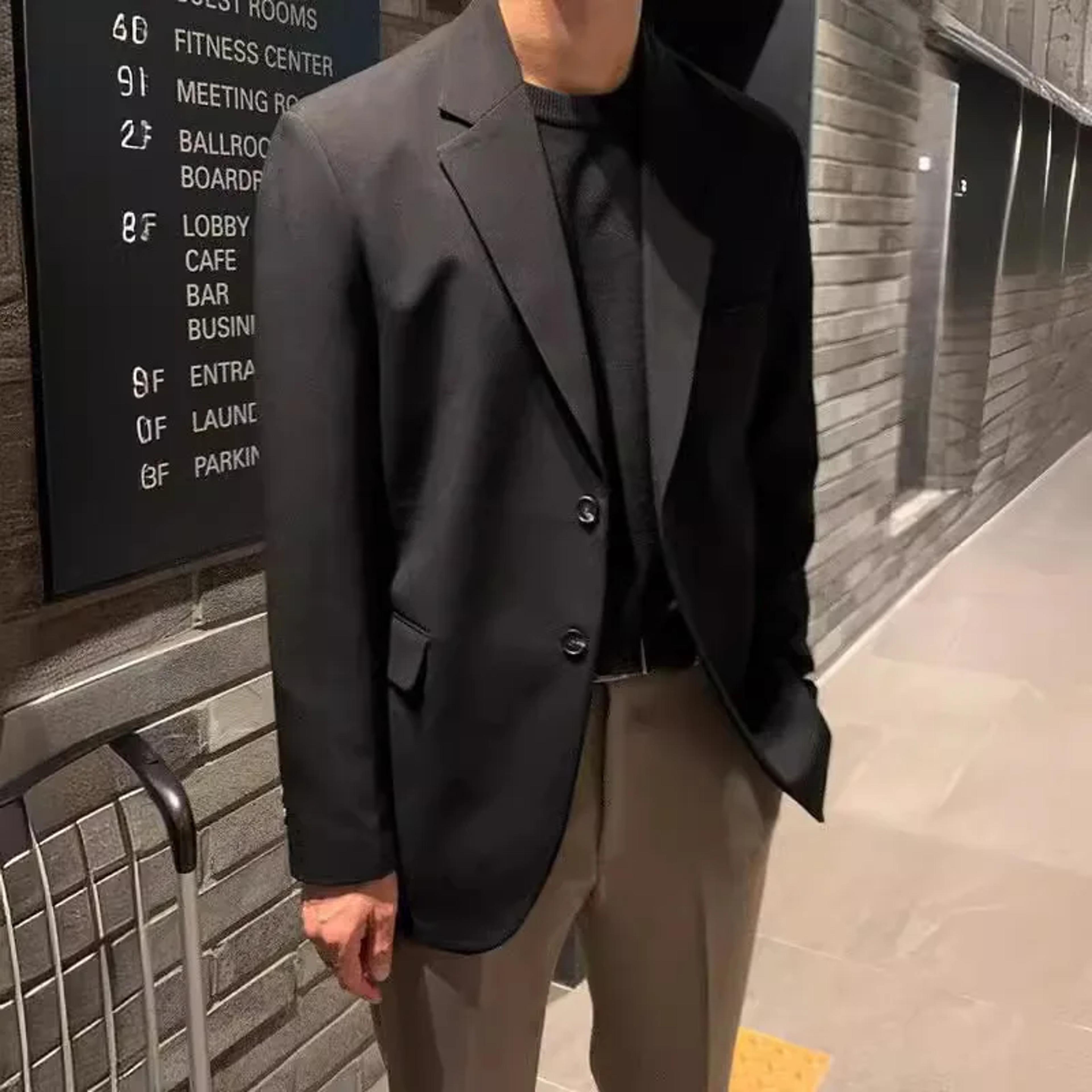 Mens Casual Blazer Western Style Loose Fit Jacket Autumn Trendy Single Breasted Black Coat Dongdaem 3