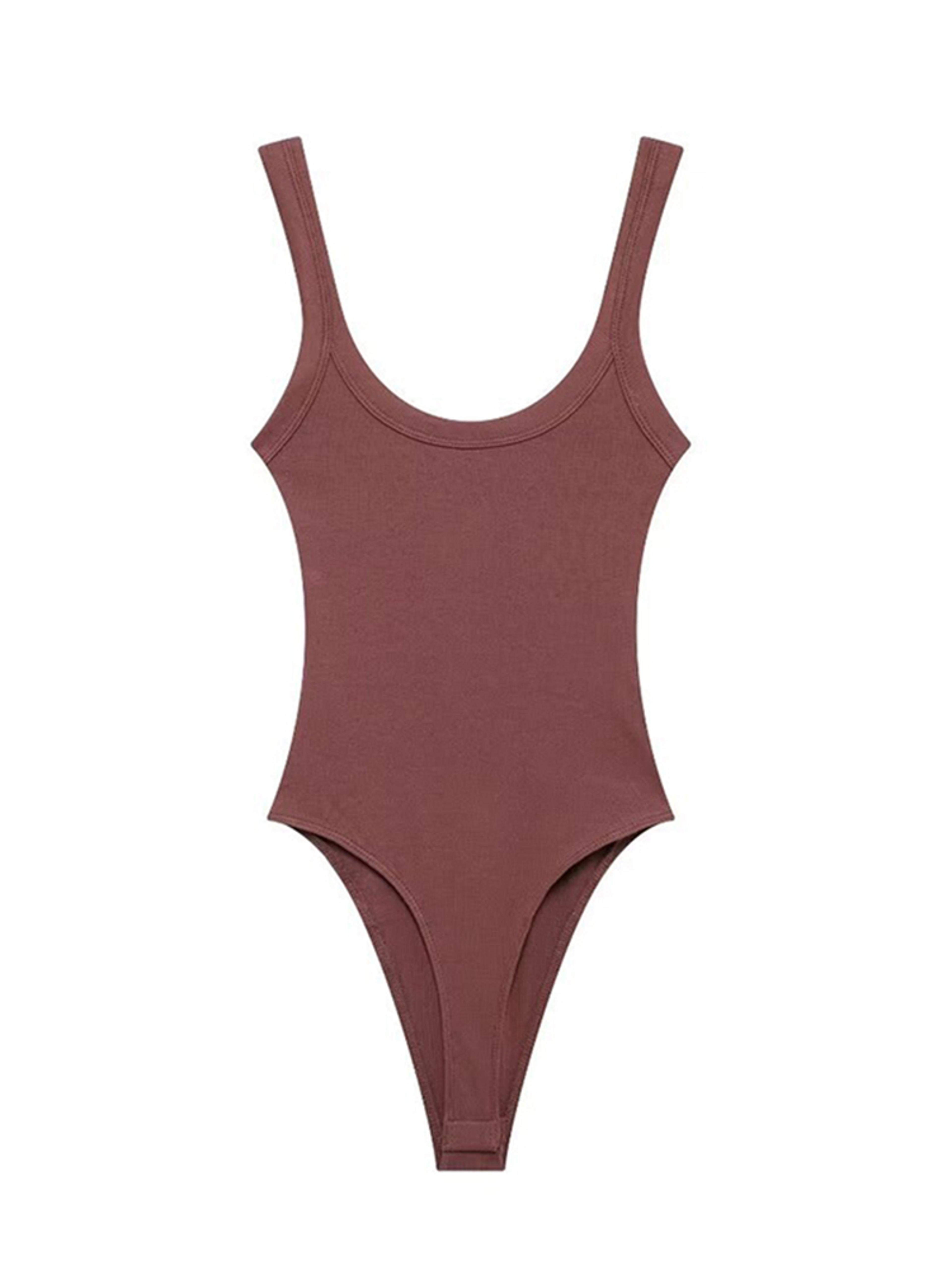 Womens Sexy Ribbed Bodysuit Comfortable Stretchy O Neck Tank Top With Snap Button Fashion Female Pl 4