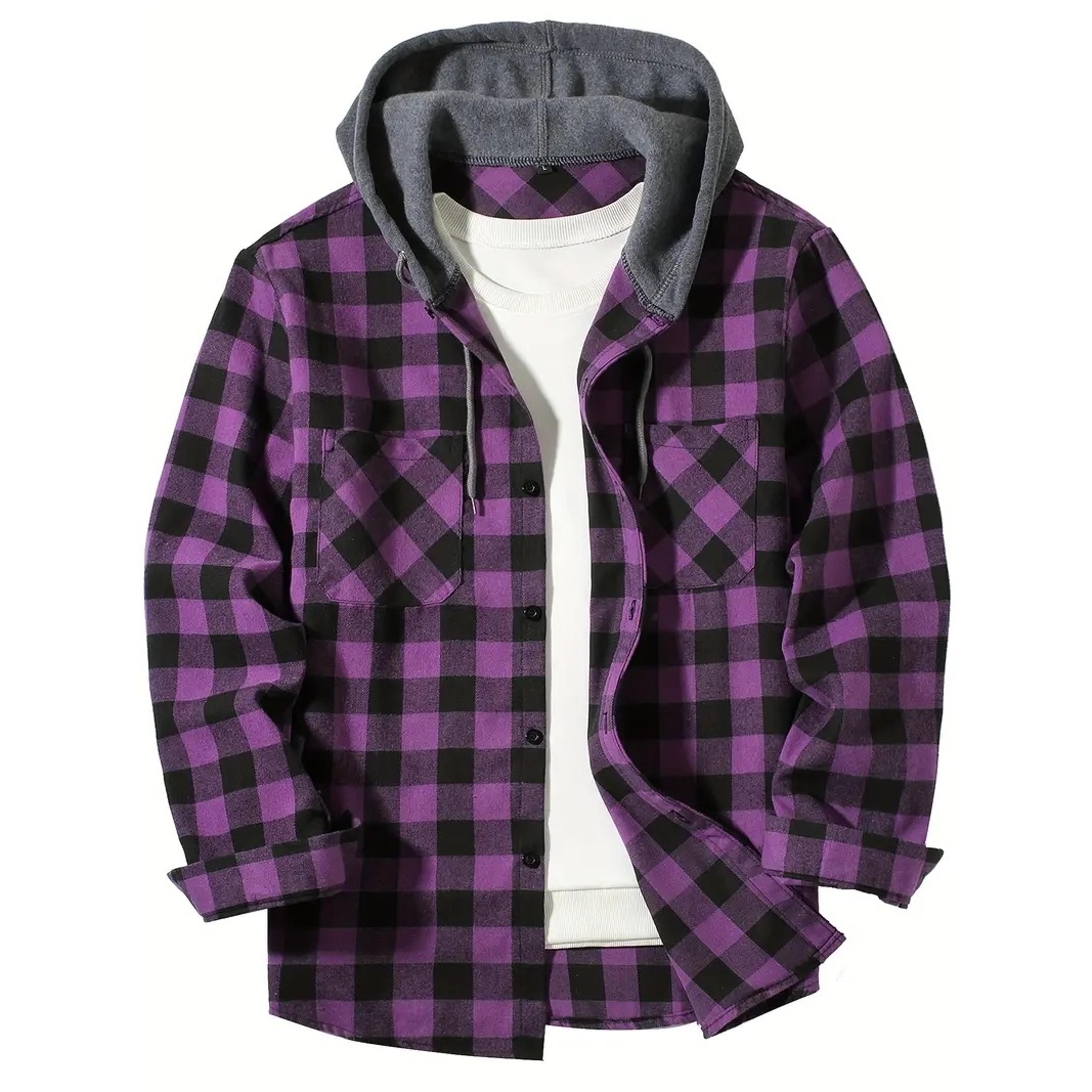 Classic Plaid Shirt For Men Hooded Flannel Jacket Casual Button Down With Long Sleeves And Double P 6