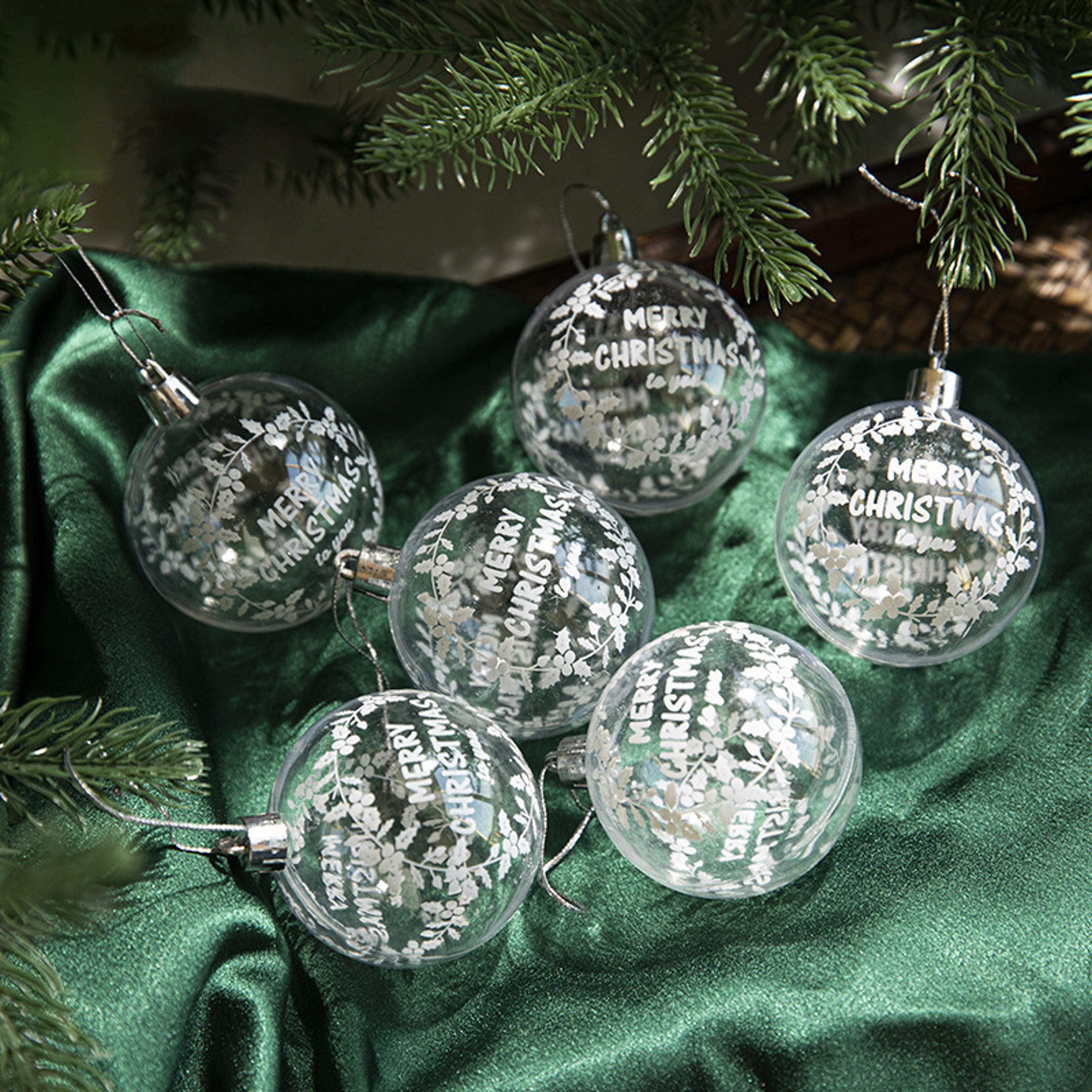 Christmas Tree Decoration Transparent Painted Christmas Ball White Snowball Pendant Home Decor 2