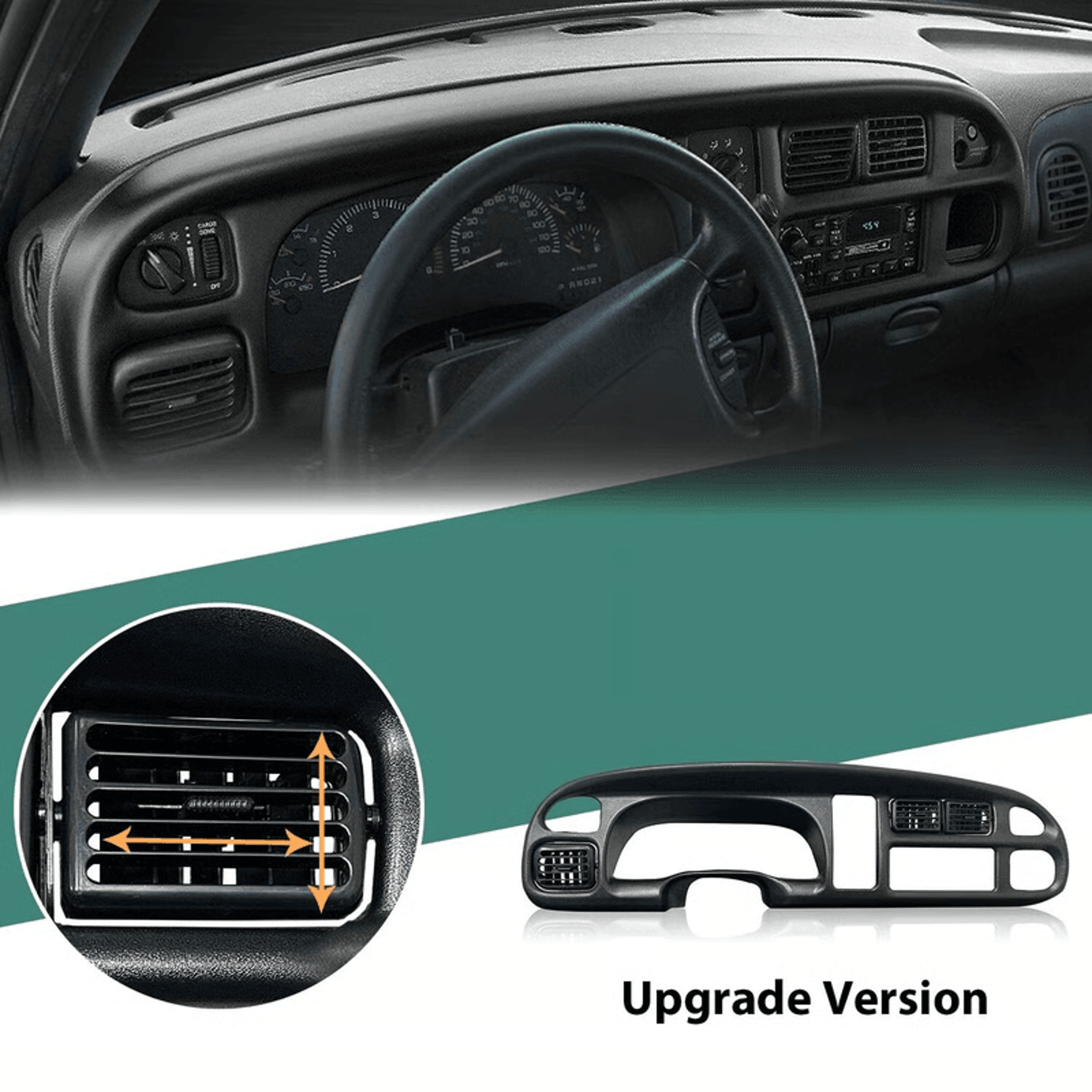 Black OEM Style Instrument Dash Bezel With Vents For 9802 Dodge Ram 7