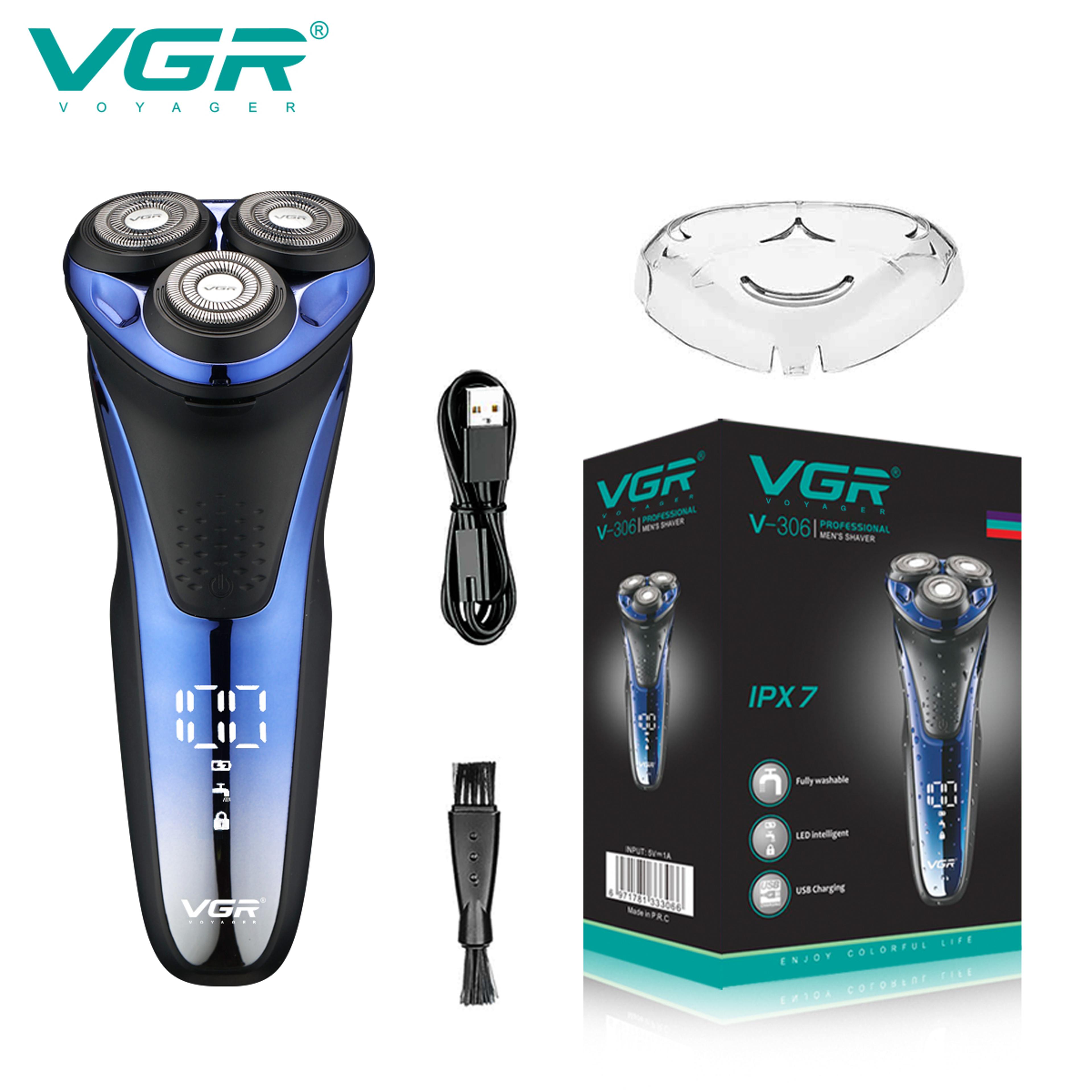 rechargeable waterproof electric shaver with rotary heads, led display & pop up trimmer