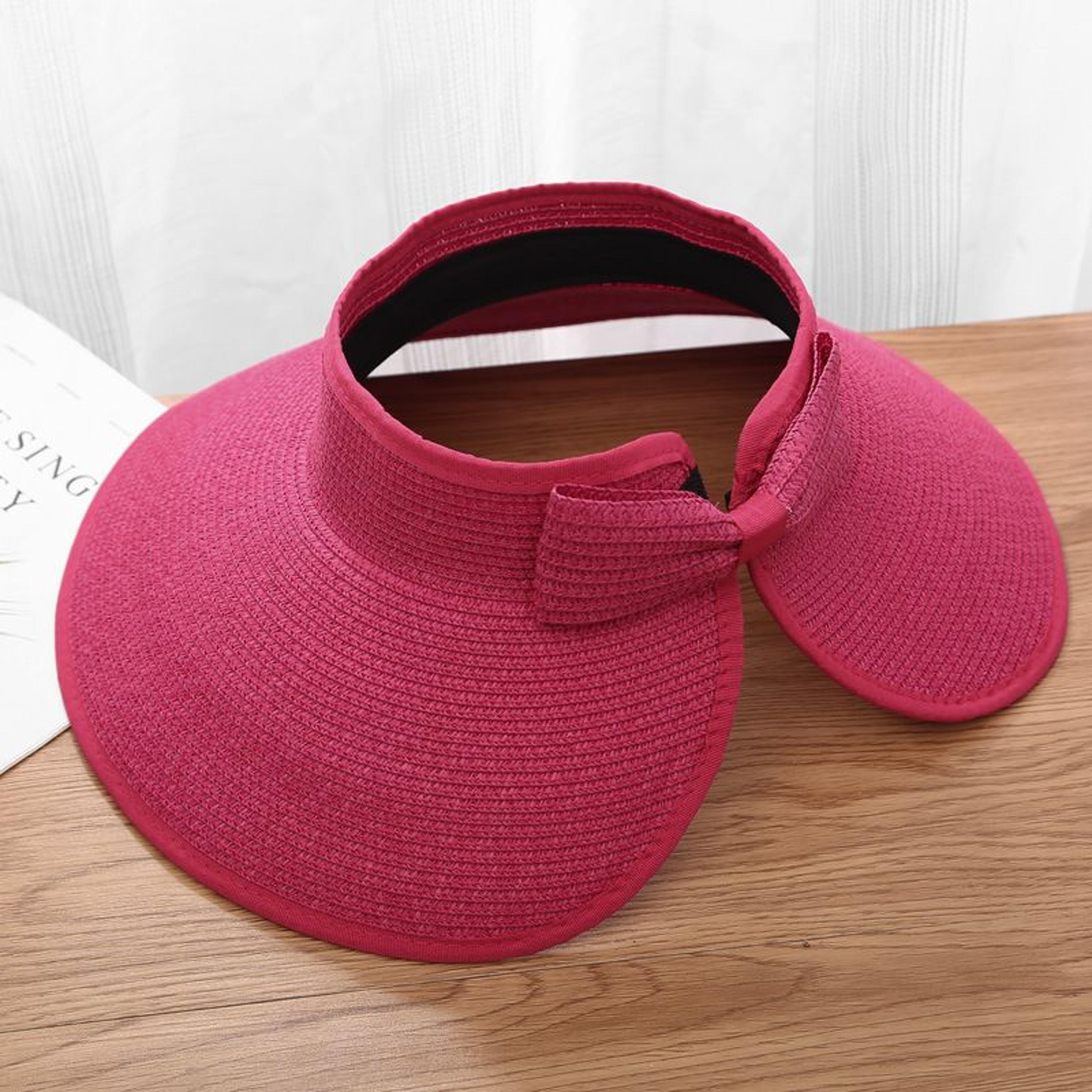 UV Protection Beach Straw Hat For Women Foldable Wide Brim Bowknot Visor Sun Hat For Travel  Summer 5