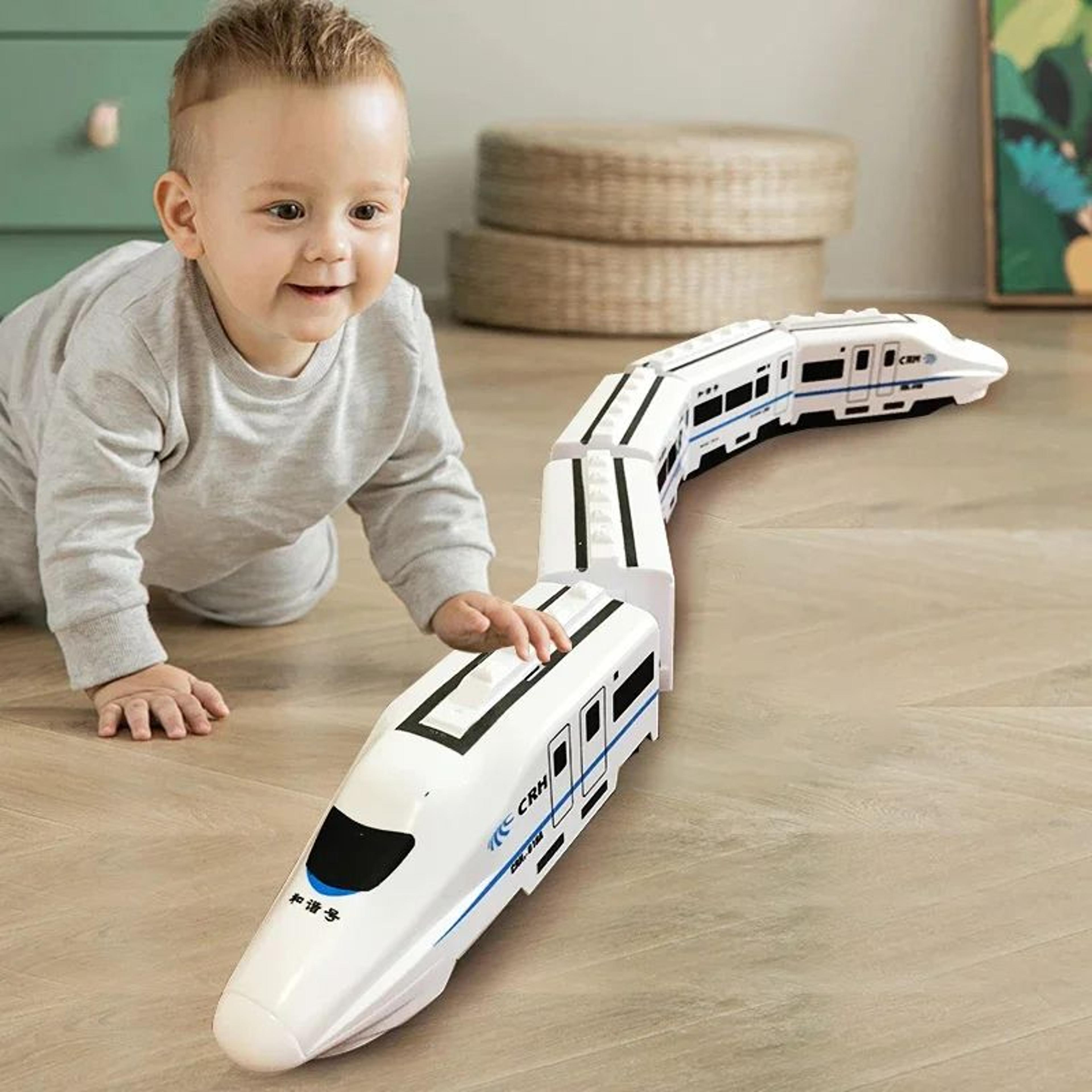 high-speed electric train toy car for kids, diy simulation model with sound & light, educational gift for boys & girls