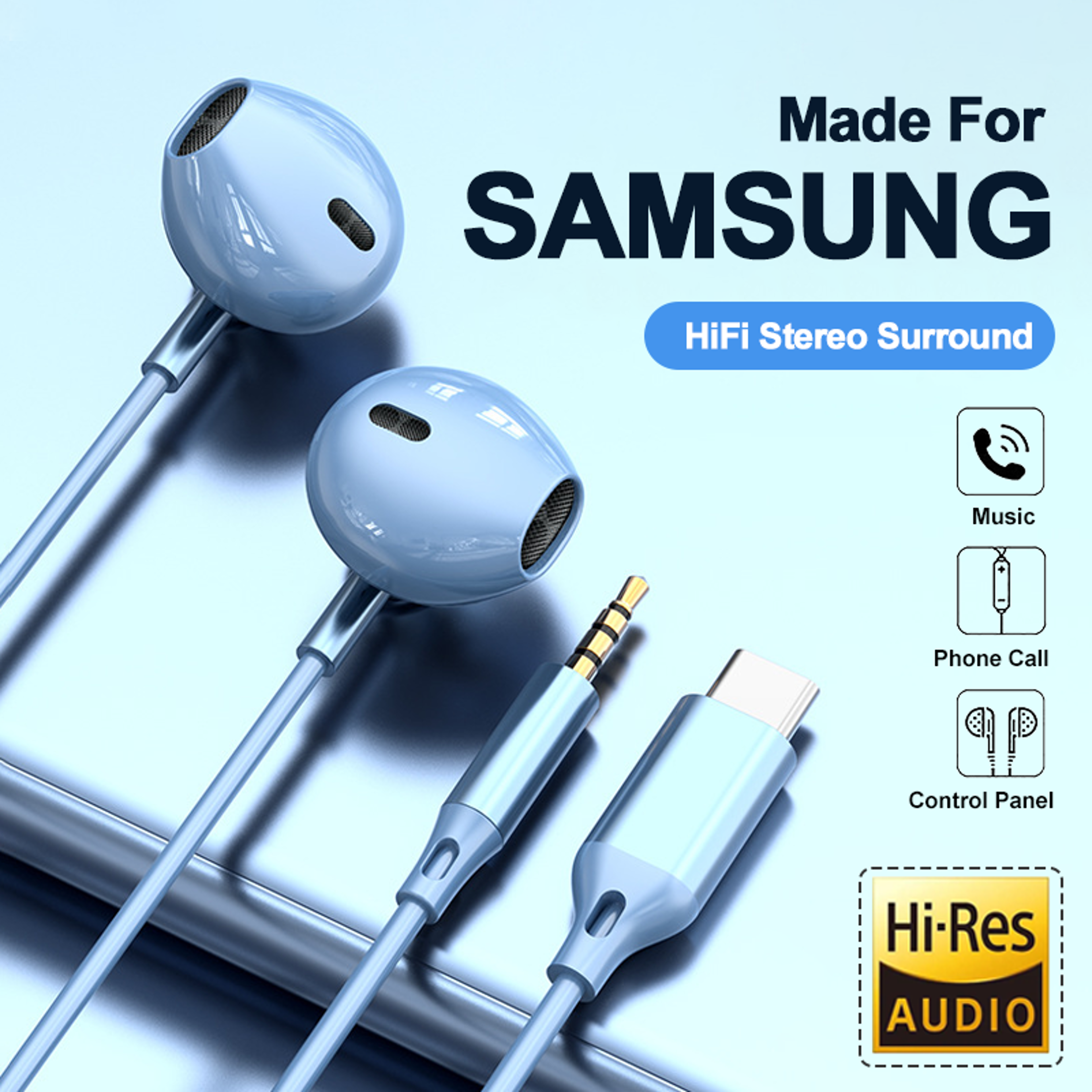 samsung in ear hifi surround sound headphones usb type c wired earplugs with wire control for galaxy