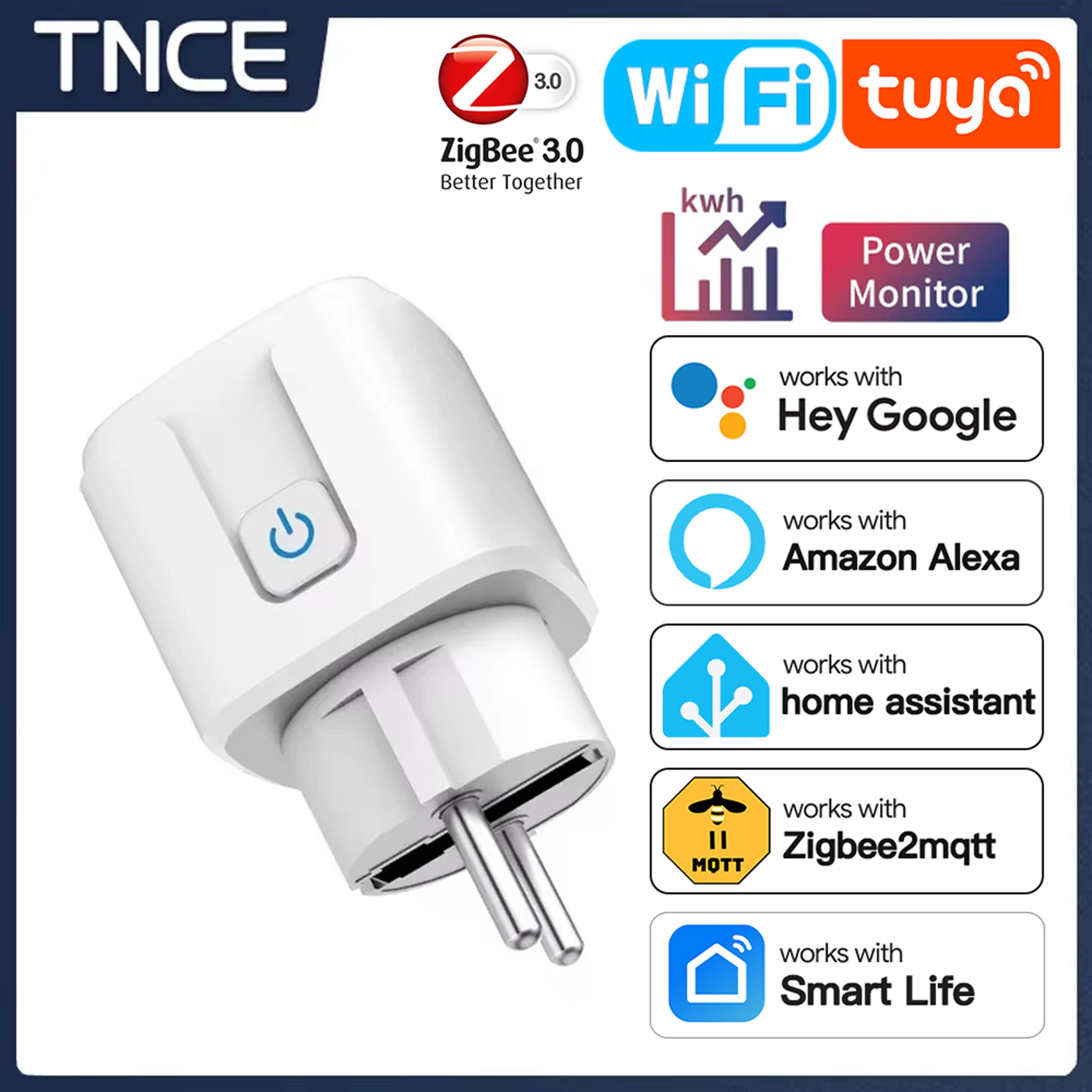 wifi zigbee3.0 smart plug, power monitoring, timing feature, voice control, compatible with alexa, google home