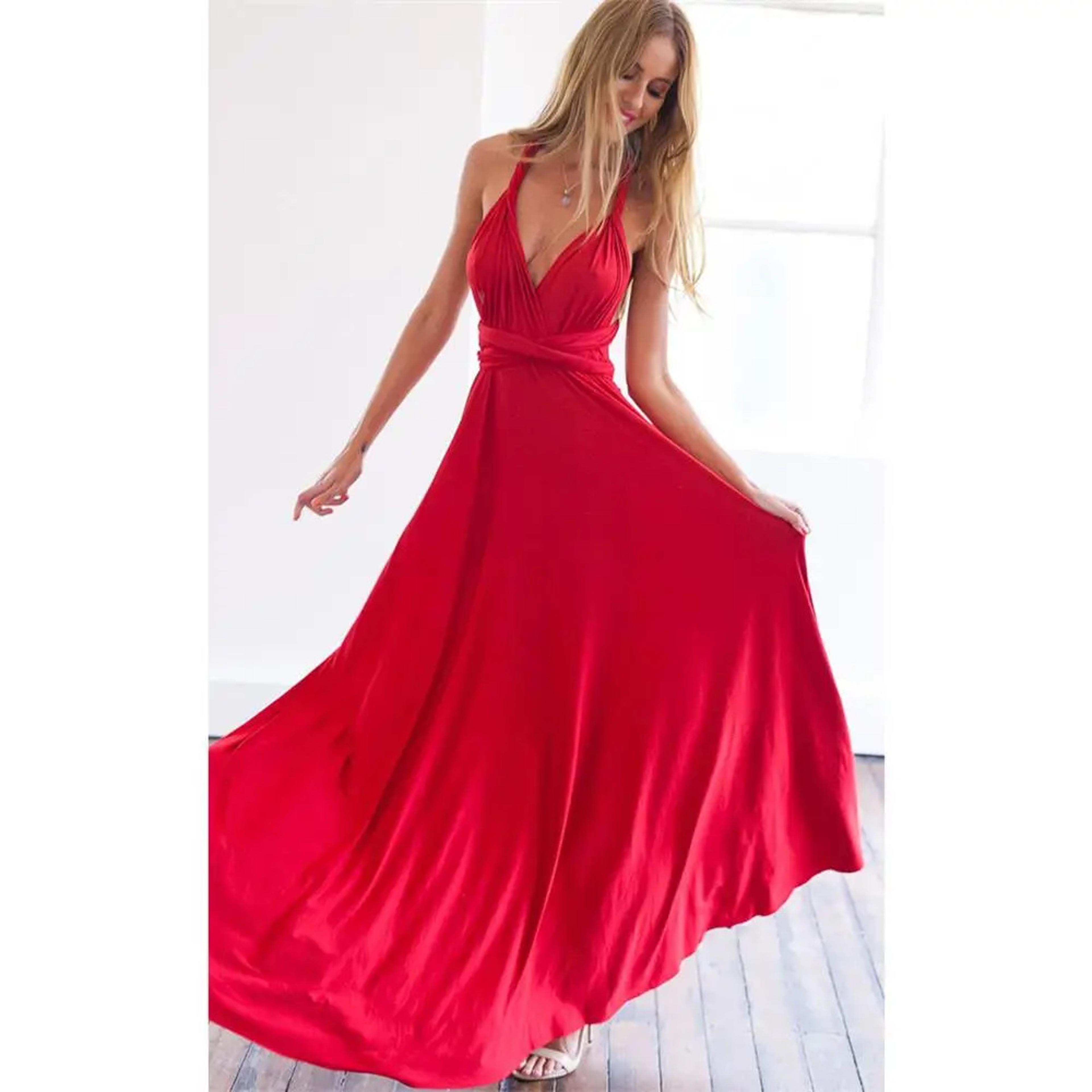 Convertible Boho Maxi Red Dress Sexy Women Multiway Wrap Bandage Long Dress For Club Party Bridesma