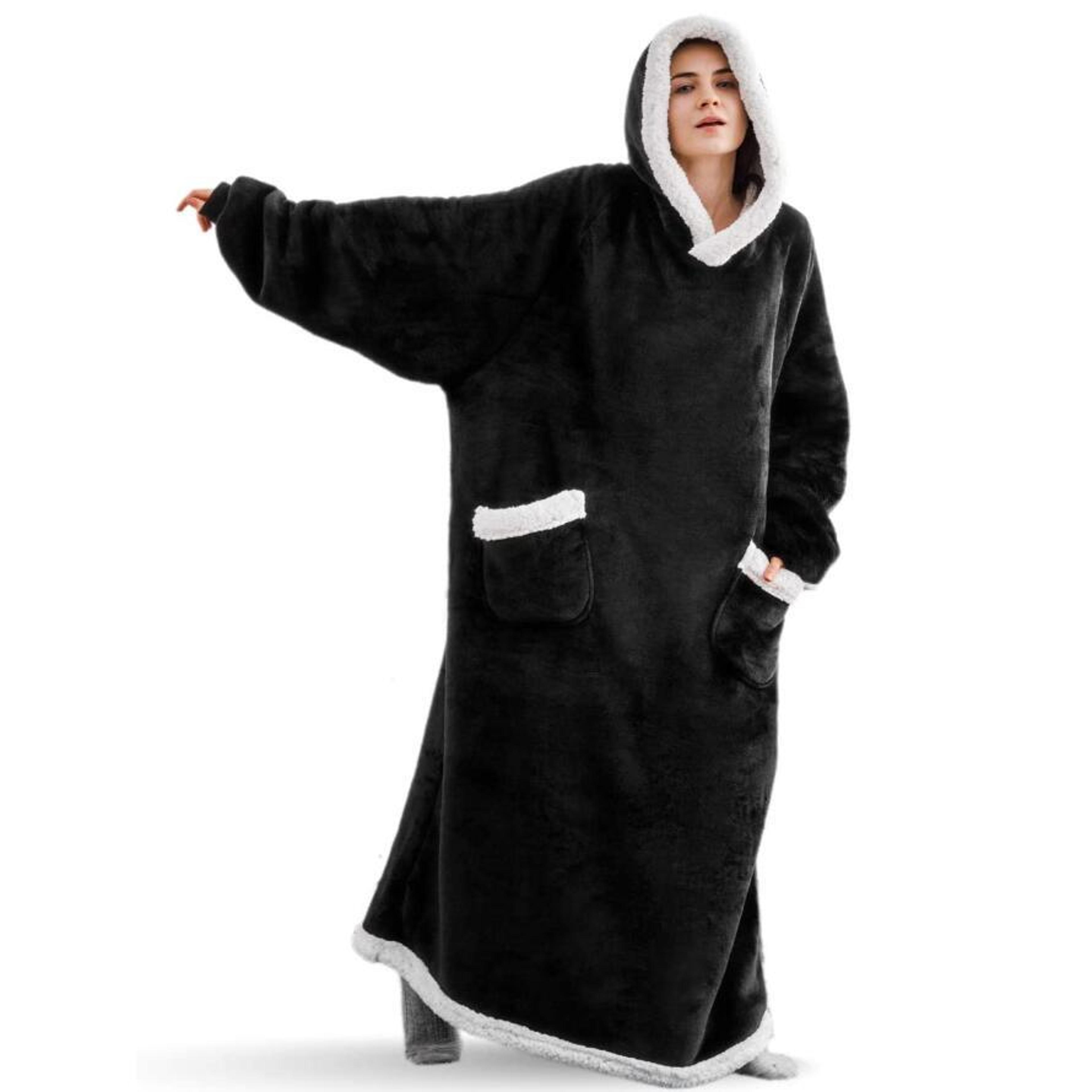 Oversized Super Long Flannel Blanket With Sleeves Winter Hoodie Sweatshirt Pullover For Women Men G 2