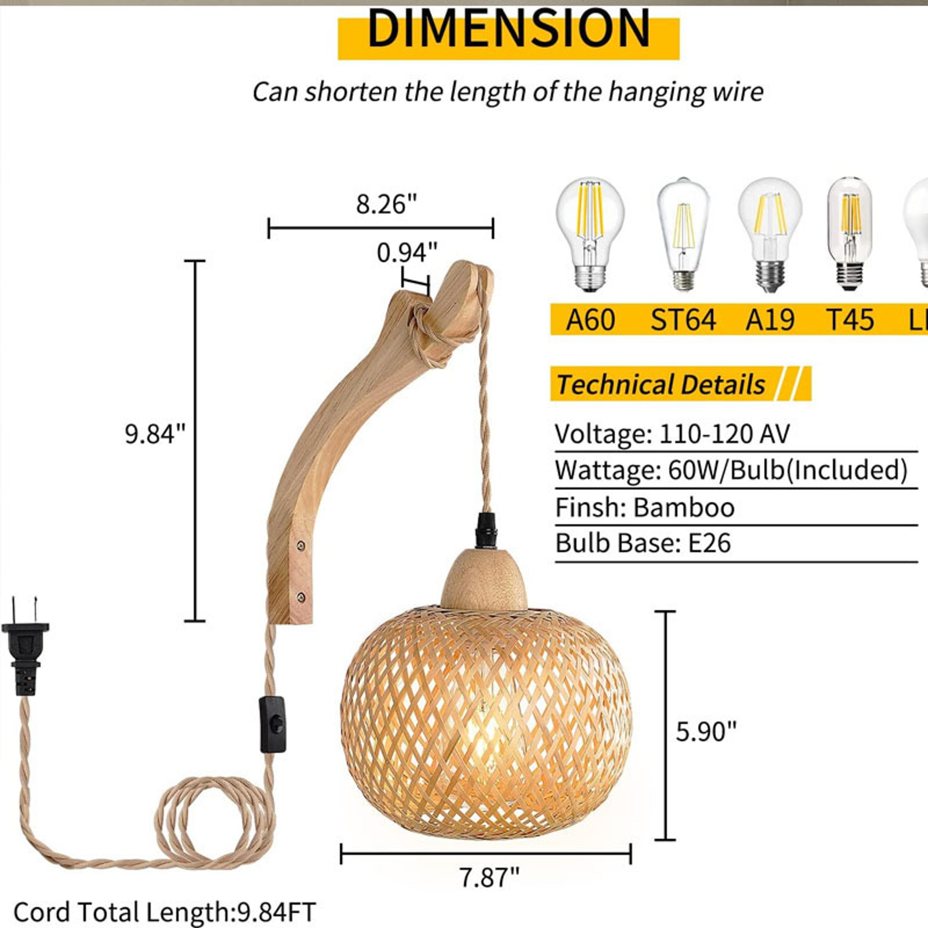 Natural Rattan Wicker Chandeliers Bamboo Lantern Wall Lamp HandWoven Bamboo Room Decor Wall Light F 7