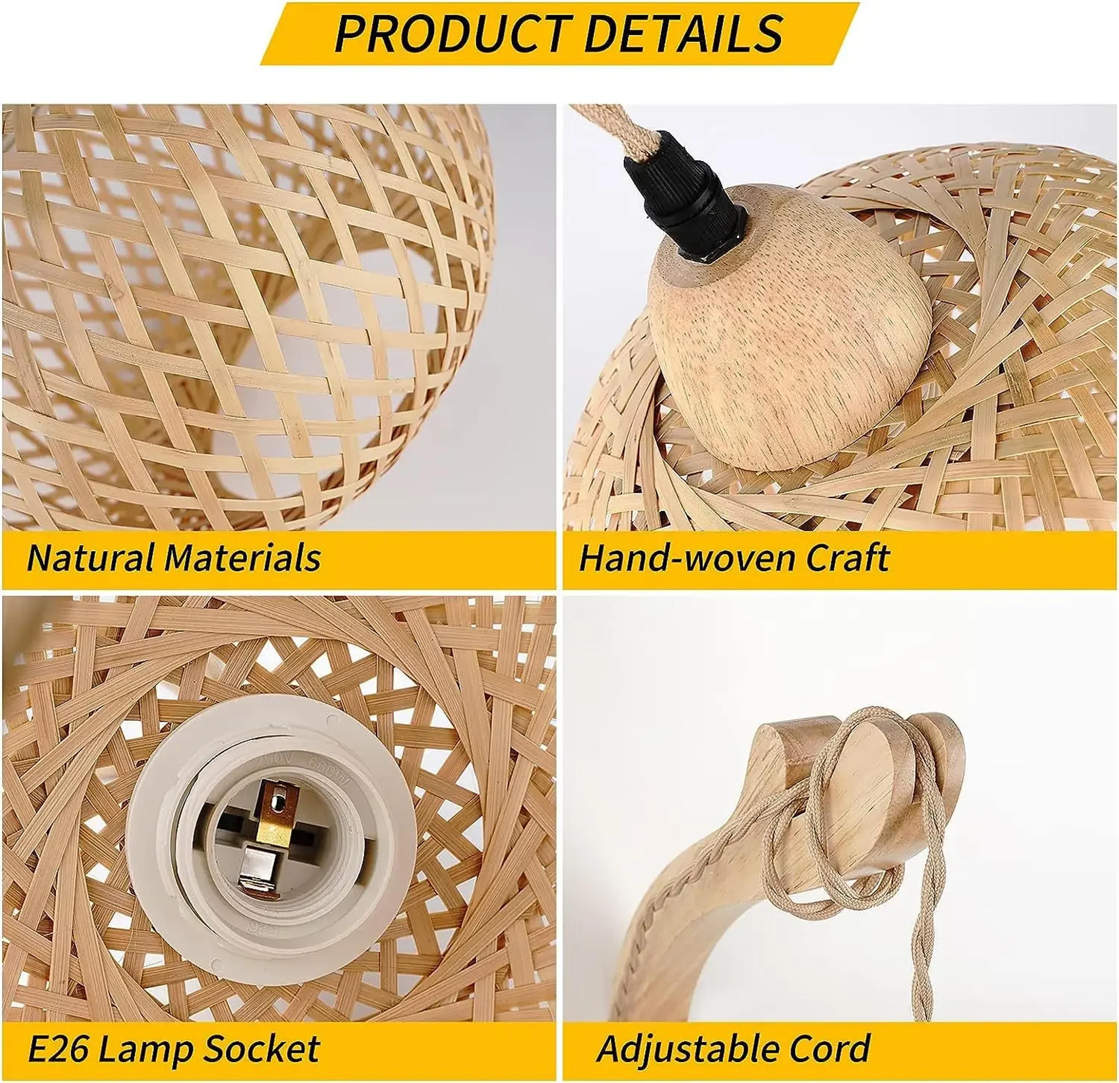Natural Rattan Wicker Chandeliers Bamboo Lantern Wall Lamp HandWoven Bamboo Room Decor Wall Light F 5