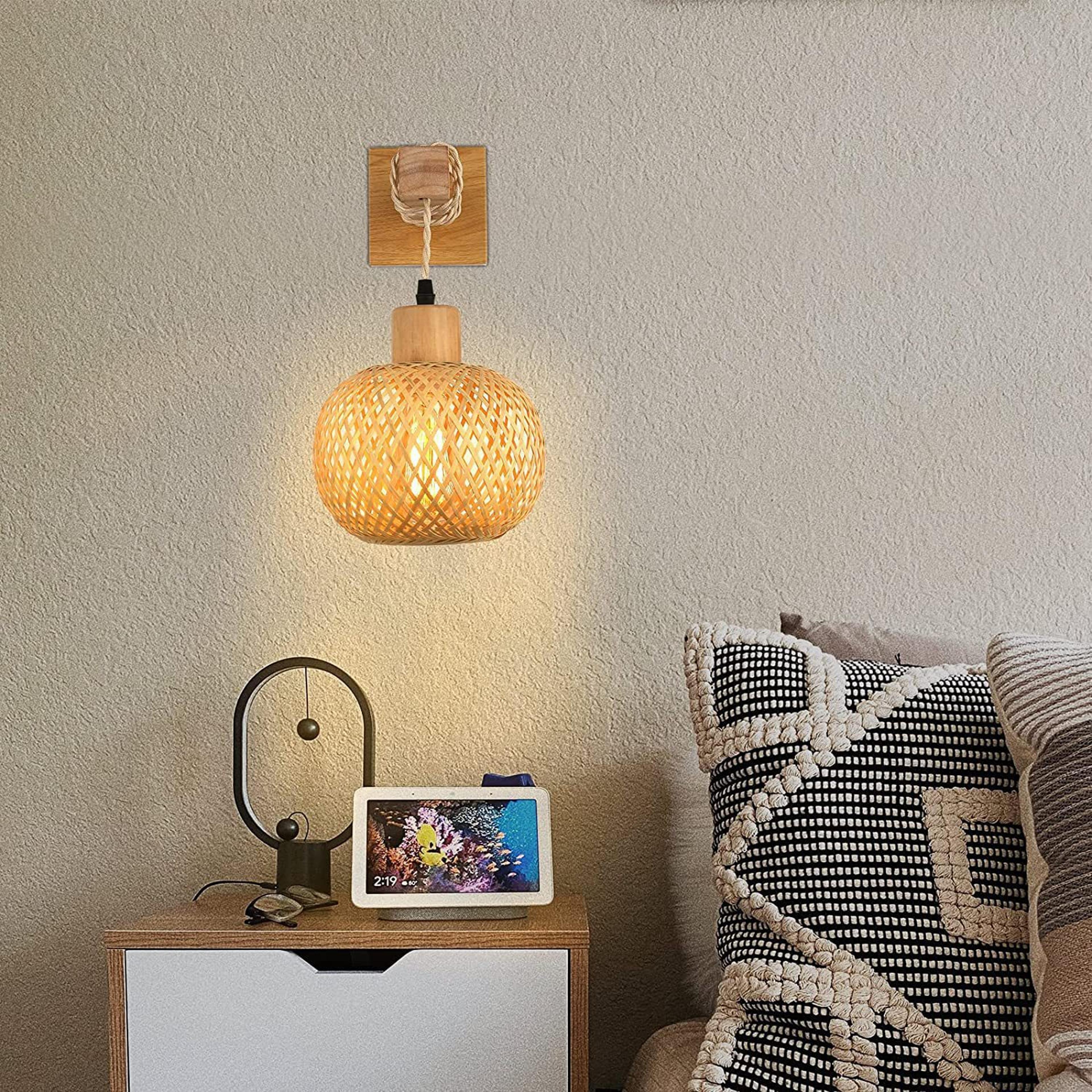 Natural Bamboo Lantern Wall Lamp HandWoven Rattan Wicker Chandeliers Wall Light Fixtures Bamboo Roo 2