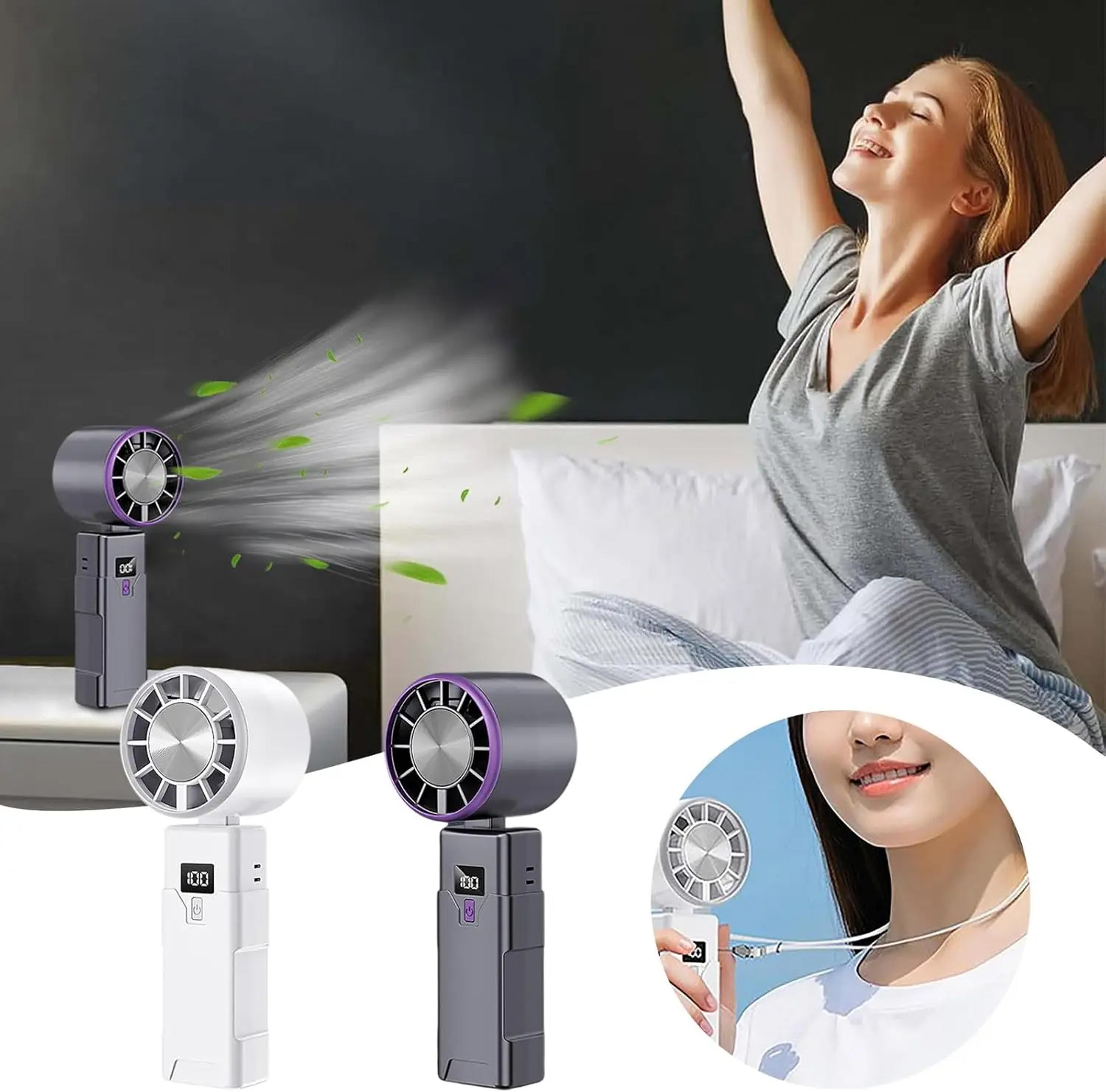 Portable Handheld Fan USB Rechargeable Mini Neck Fan With Digital Display 4