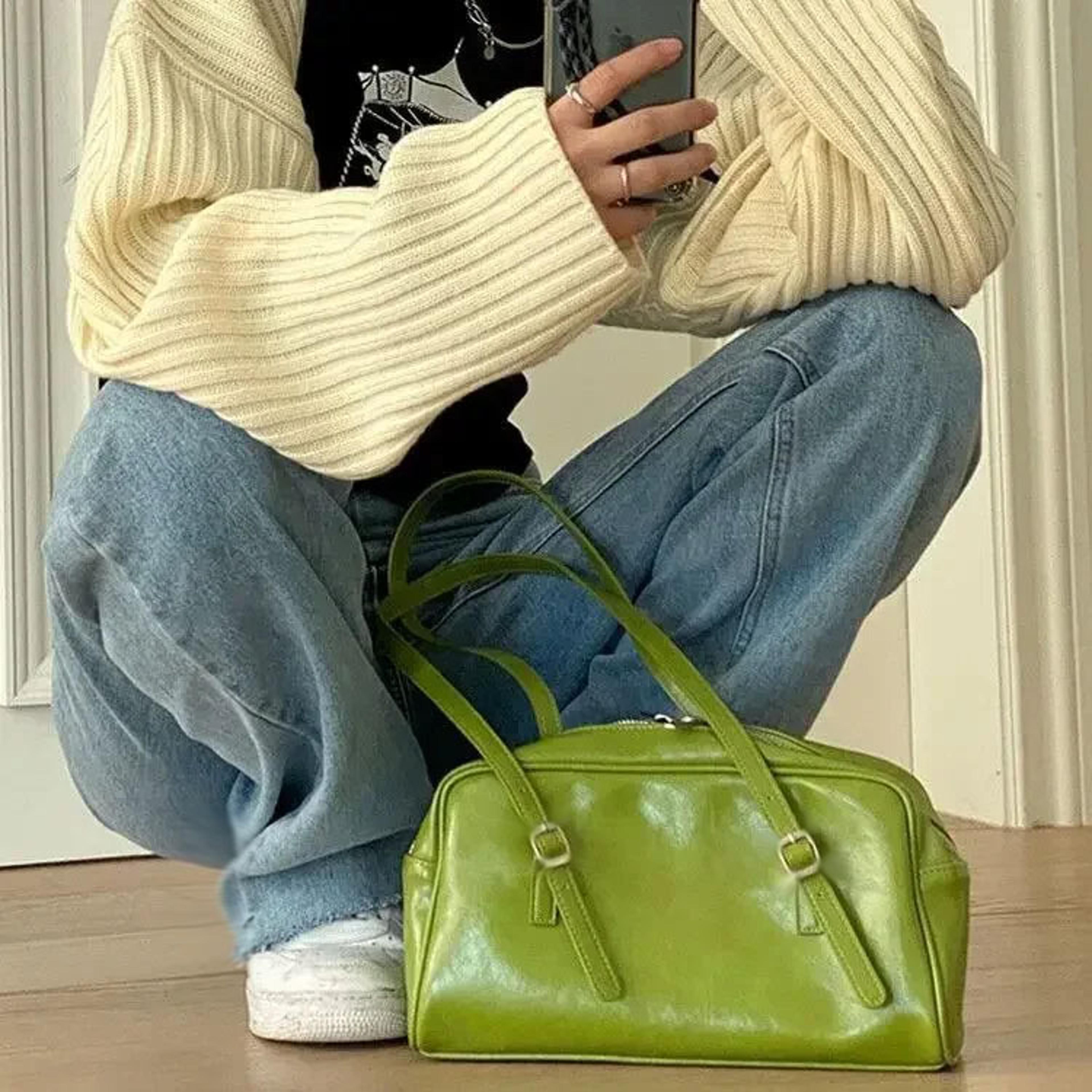green pu leather tote bag for women large capacity everyday shoulder bag