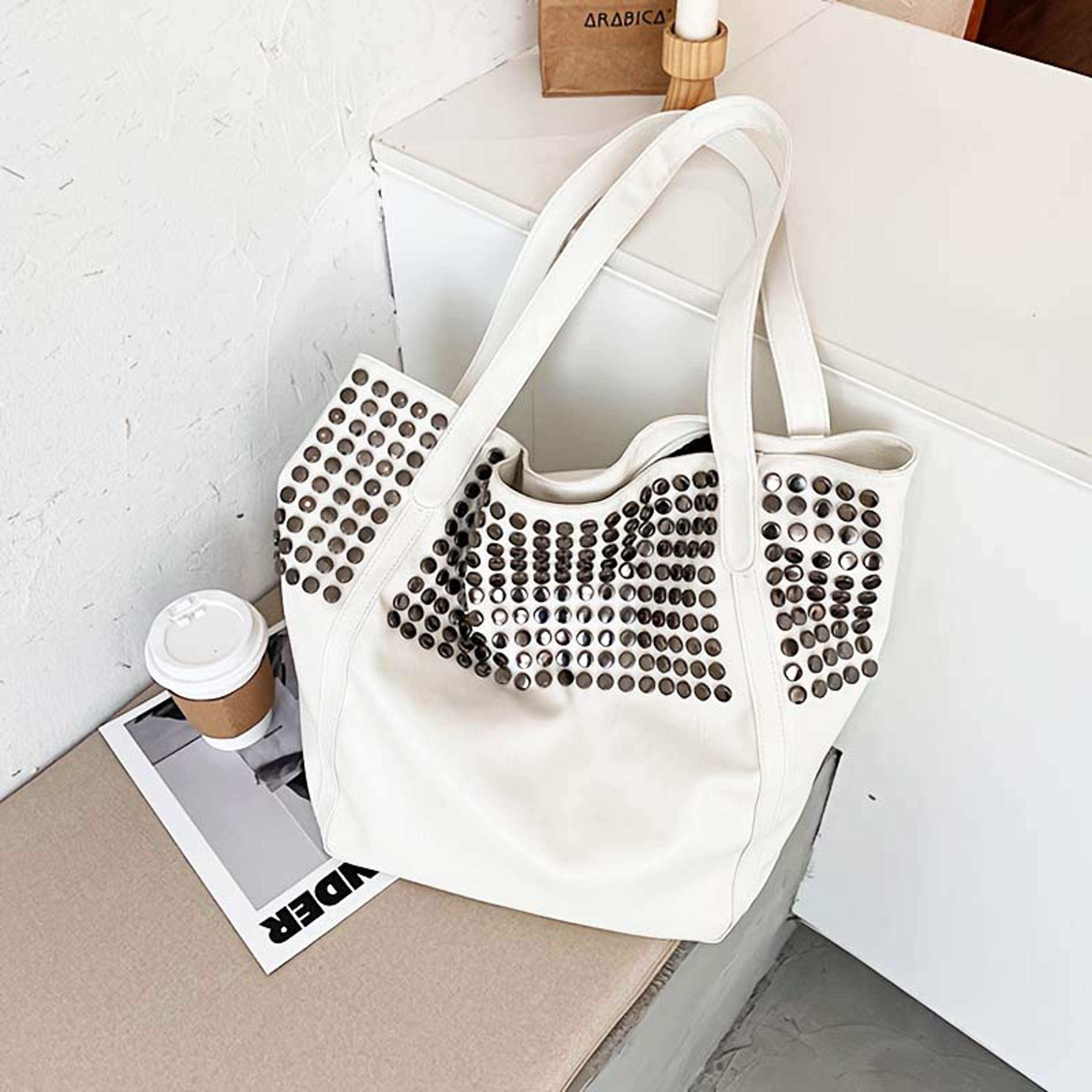 Rivet Accent Large Capacity Tote Bag For Women Stylish Shoulder Handbag Everyday Shopping Bag 5