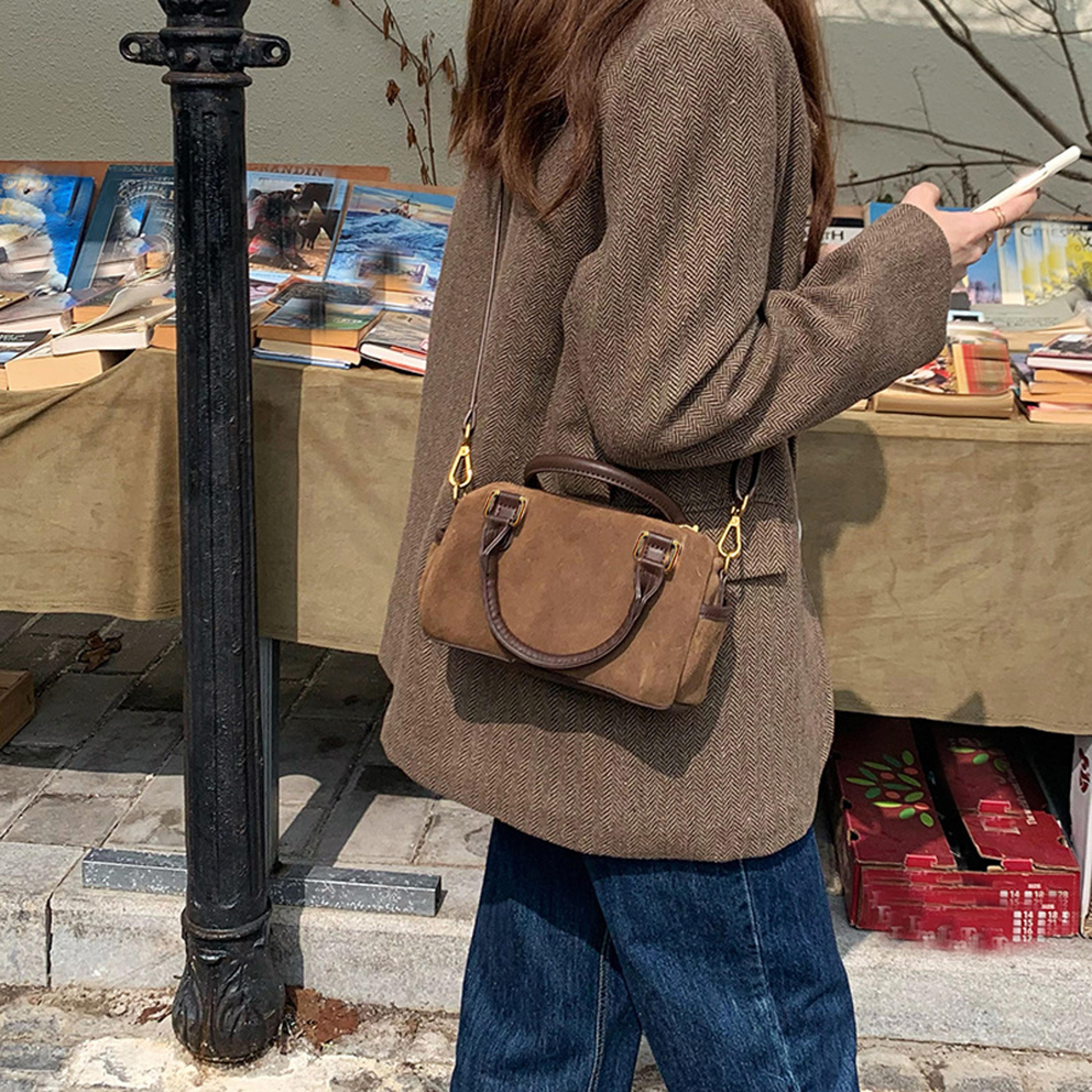 faux suede shoulder bag for women small boston pillow crossbody bag