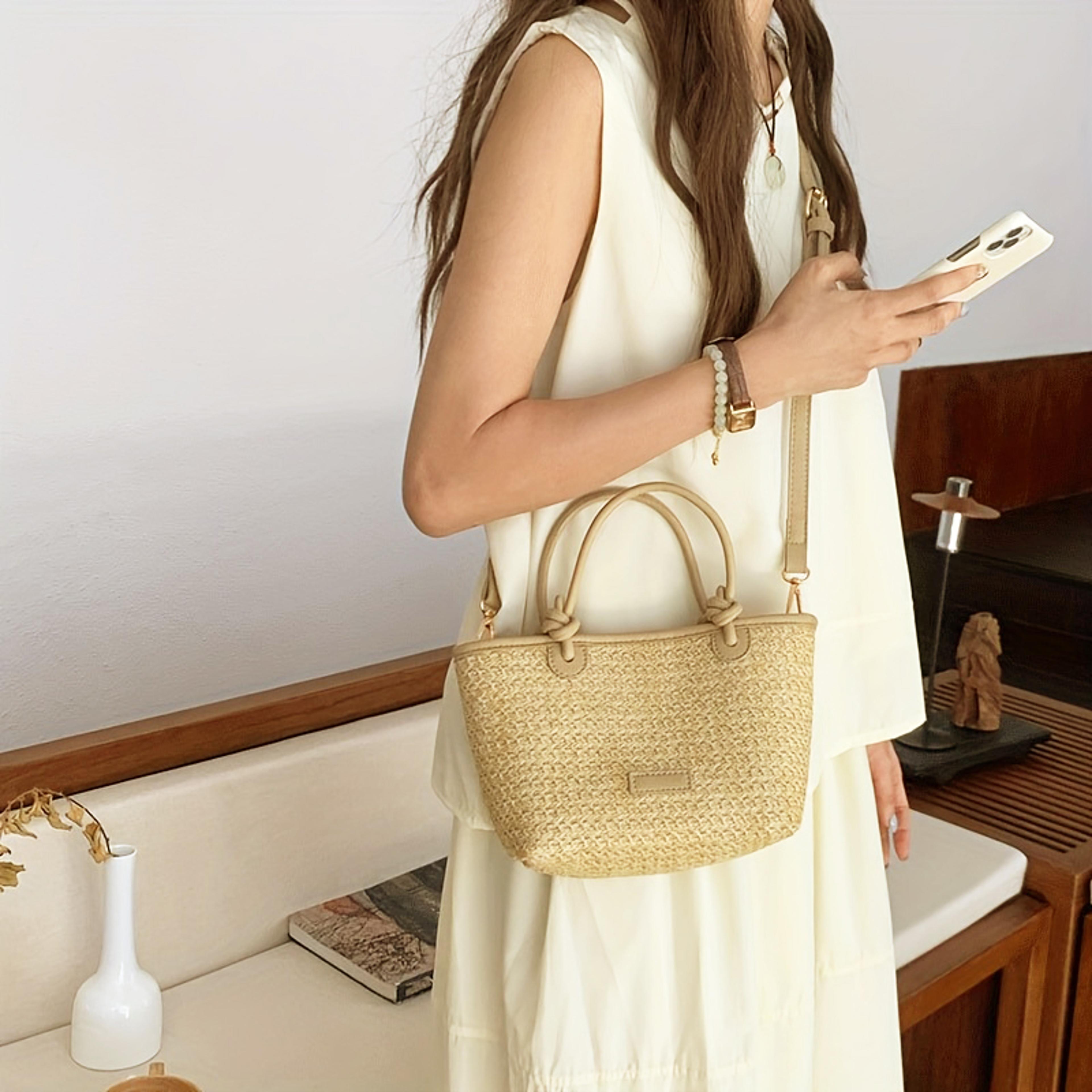 woven beach bag for women straw crossbody summer vacation purse