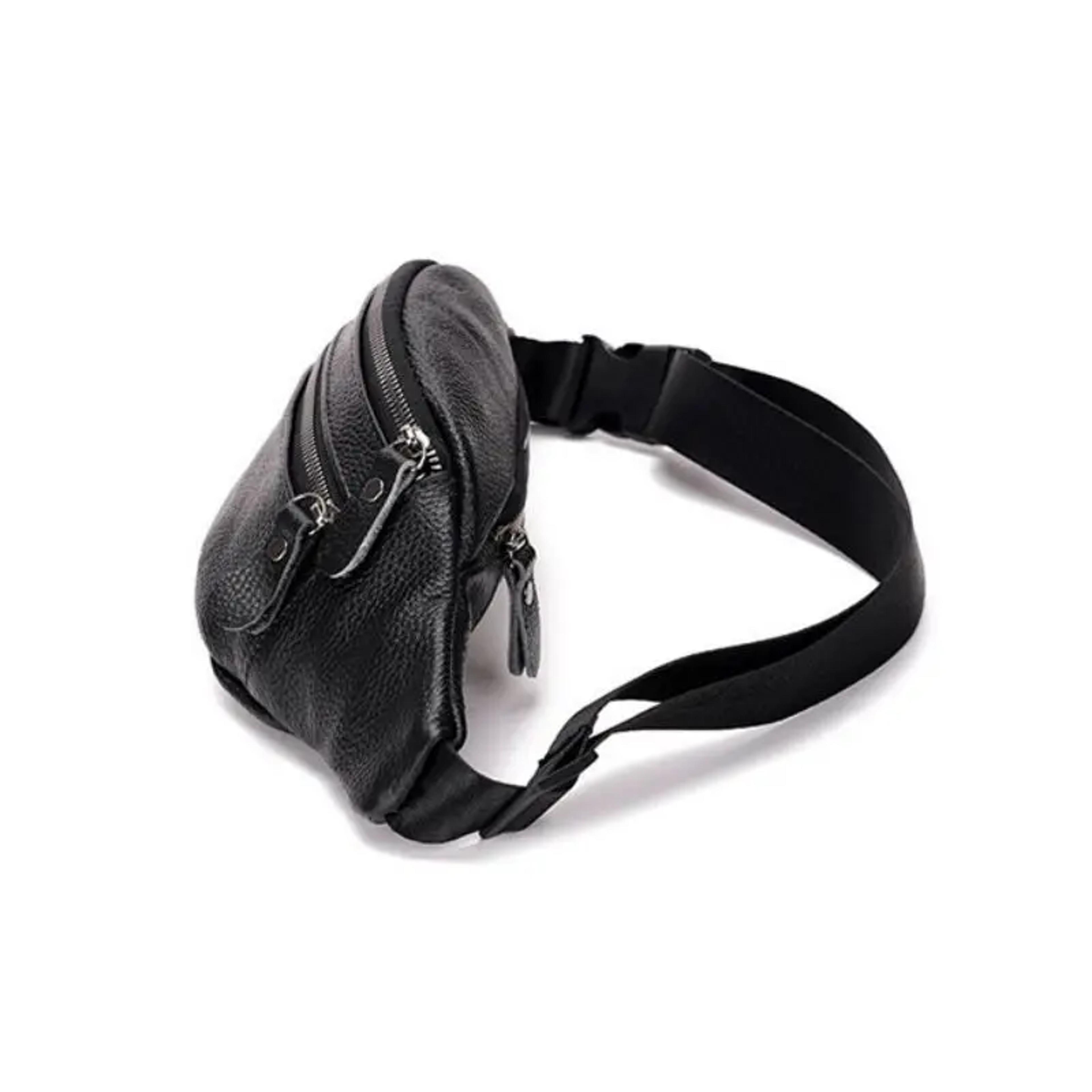 Mens Genuine Leather Sling Chest Bag With Double Zipper 1