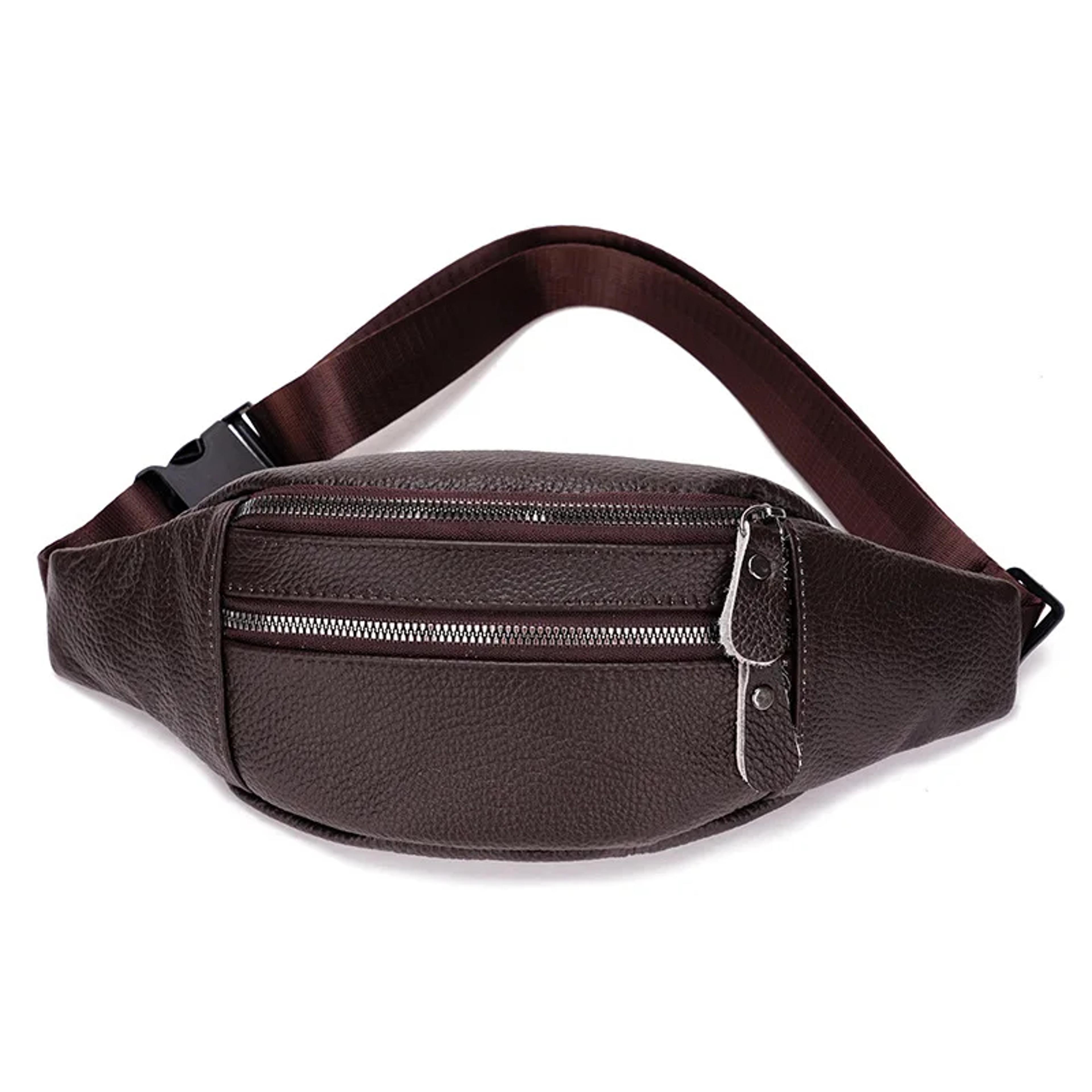 Mens Genuine Leather Sling Chest Bag With Double Zipper 6