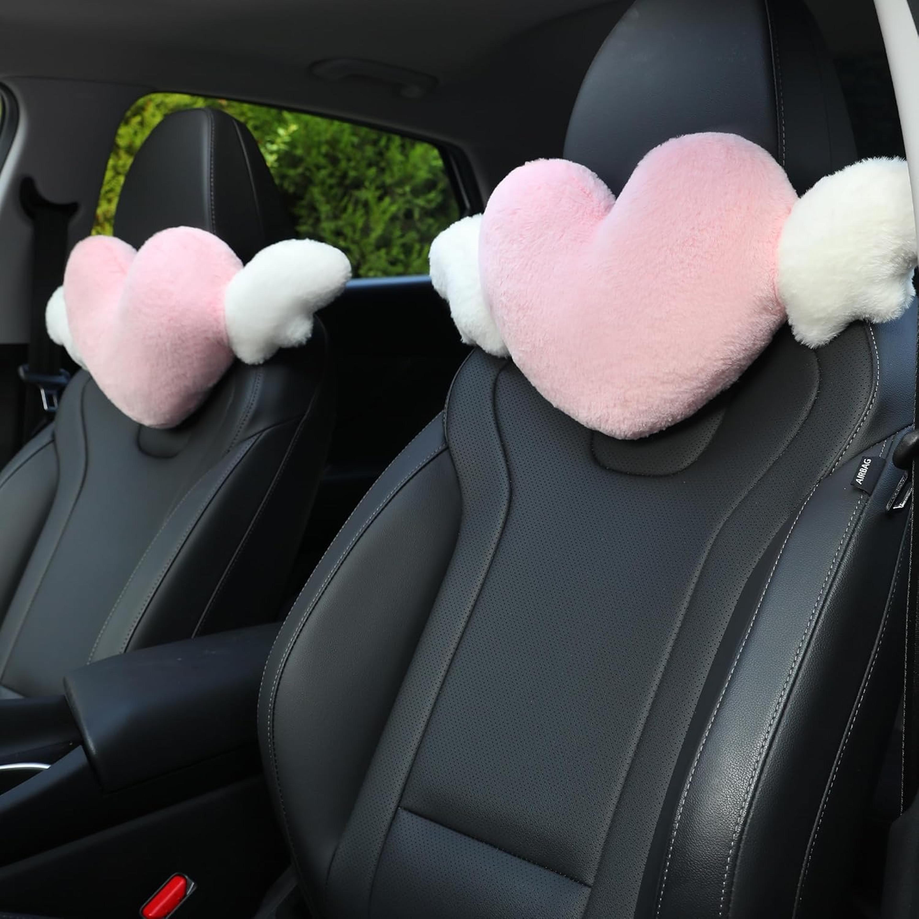 Pink Heart Angel Wings Car Headrest Pillow For Cute Neck Support 5