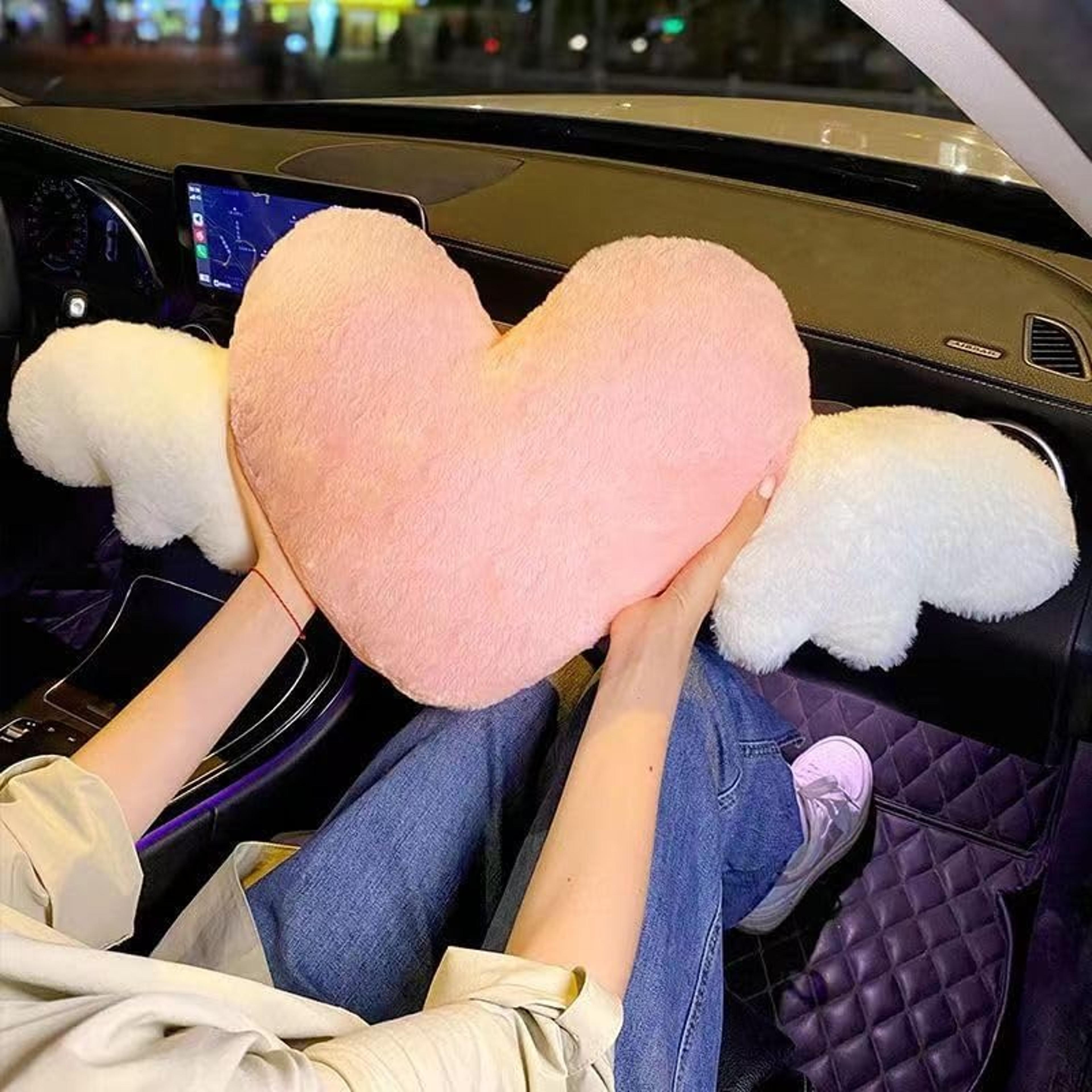 Pink Heart Angel Wings Car Headrest Pillow For Cute Neck Support 4