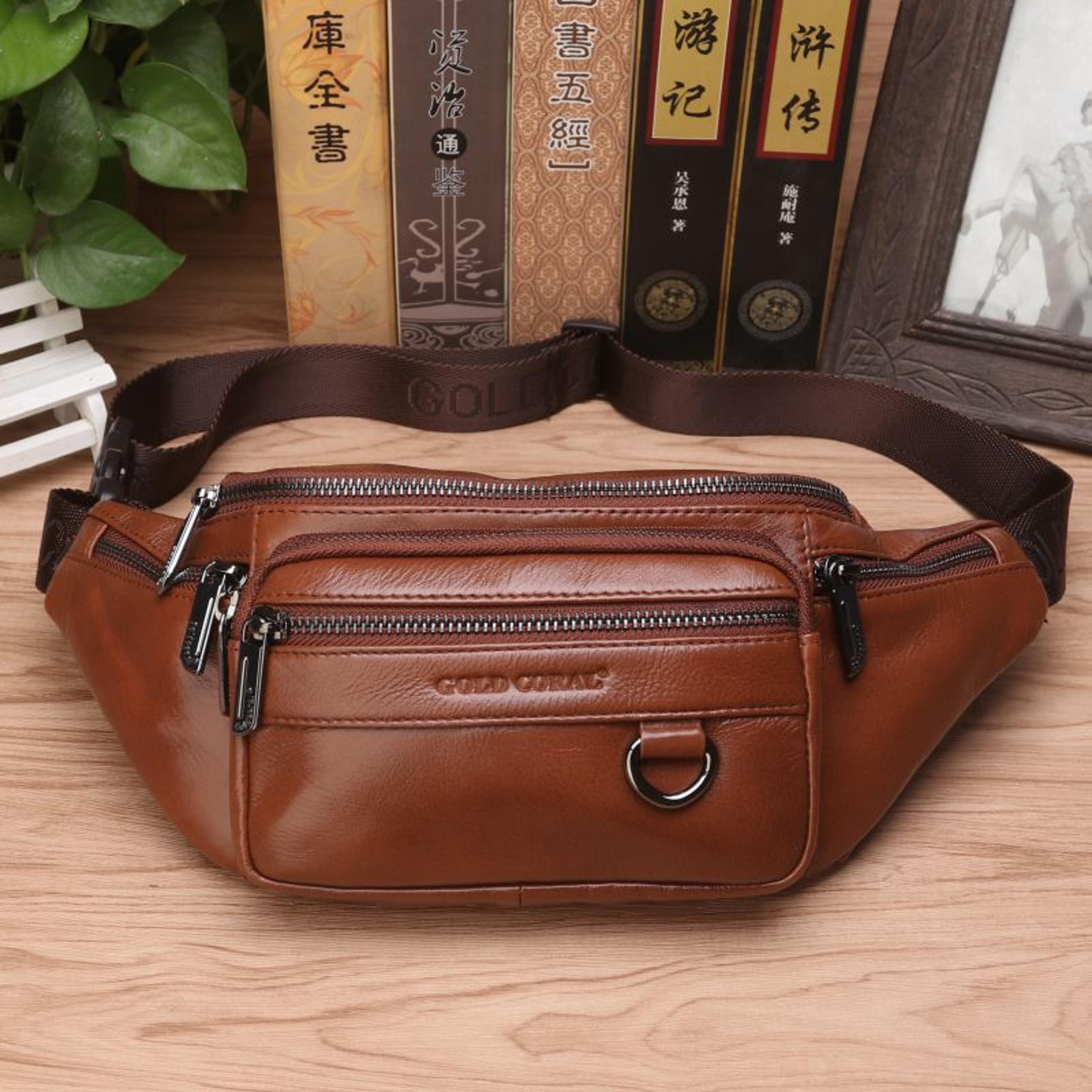 genuine leather waist fanny pack for men retro crossbody sling bag for travel and everyday use