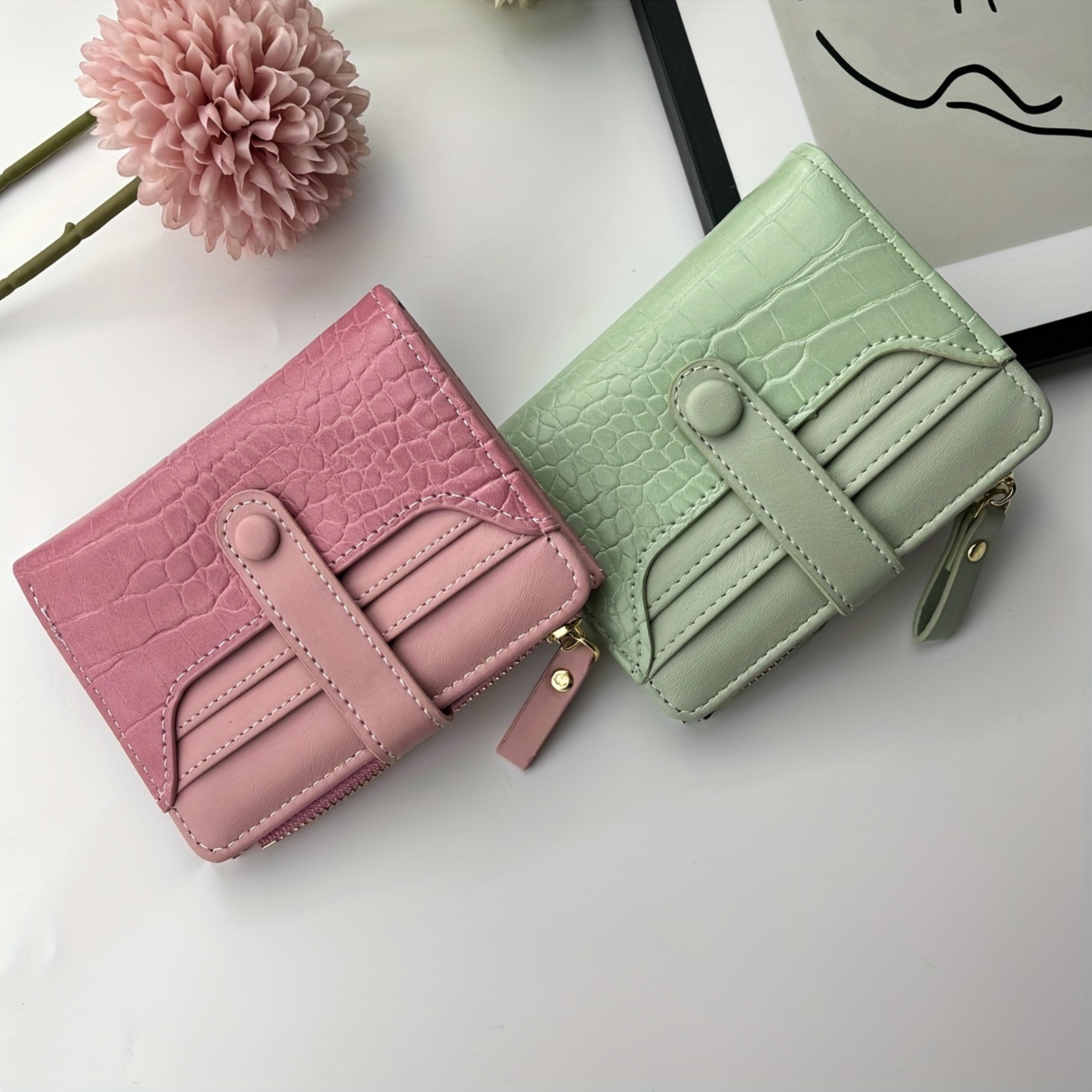 Chic Macaron Crocodile Texture Zipper Wallet Stylish Multi Slot Purse For Everyday Use 0