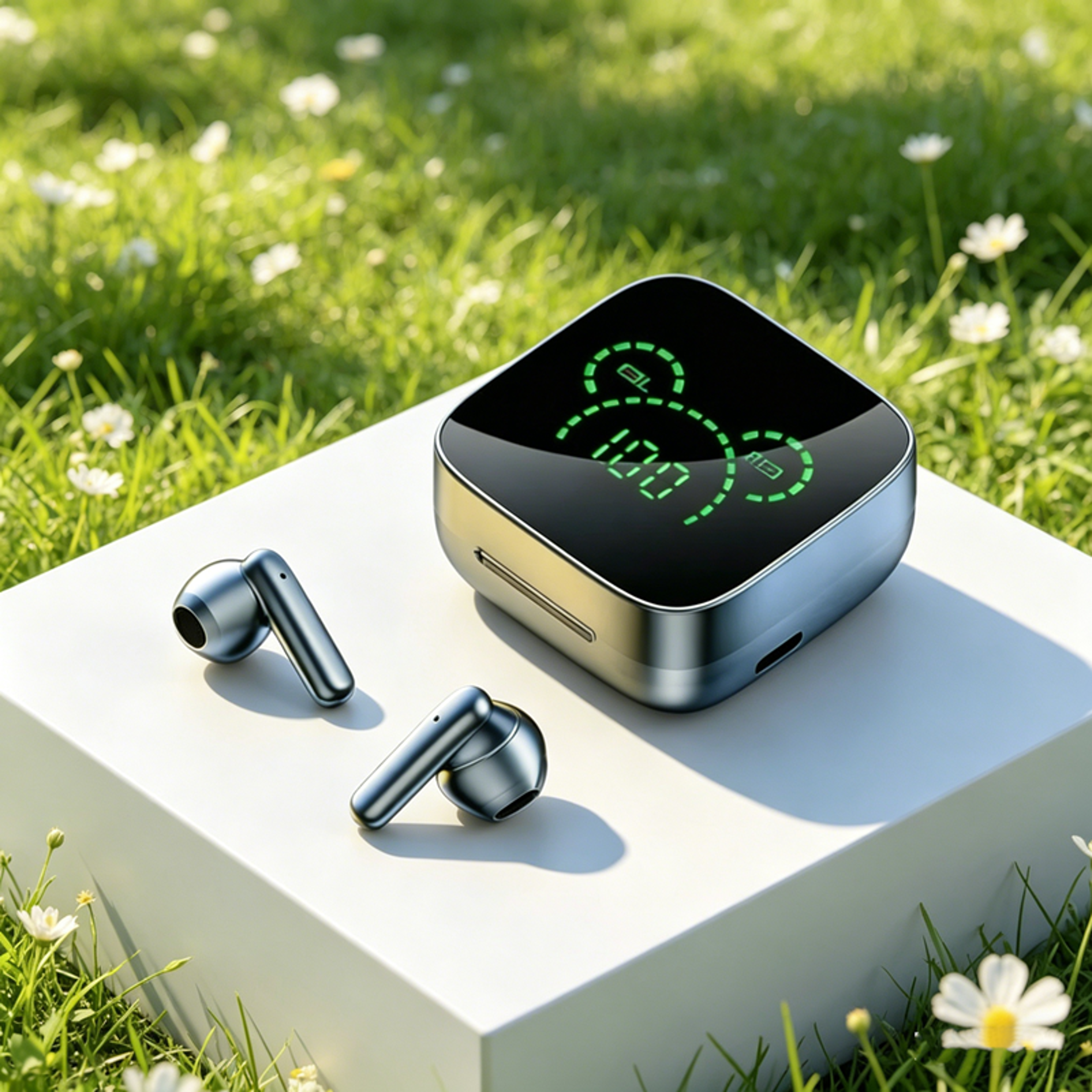 tws wireless bluetooth earphones with touch control, stereo headset & led display sport earphones with mic