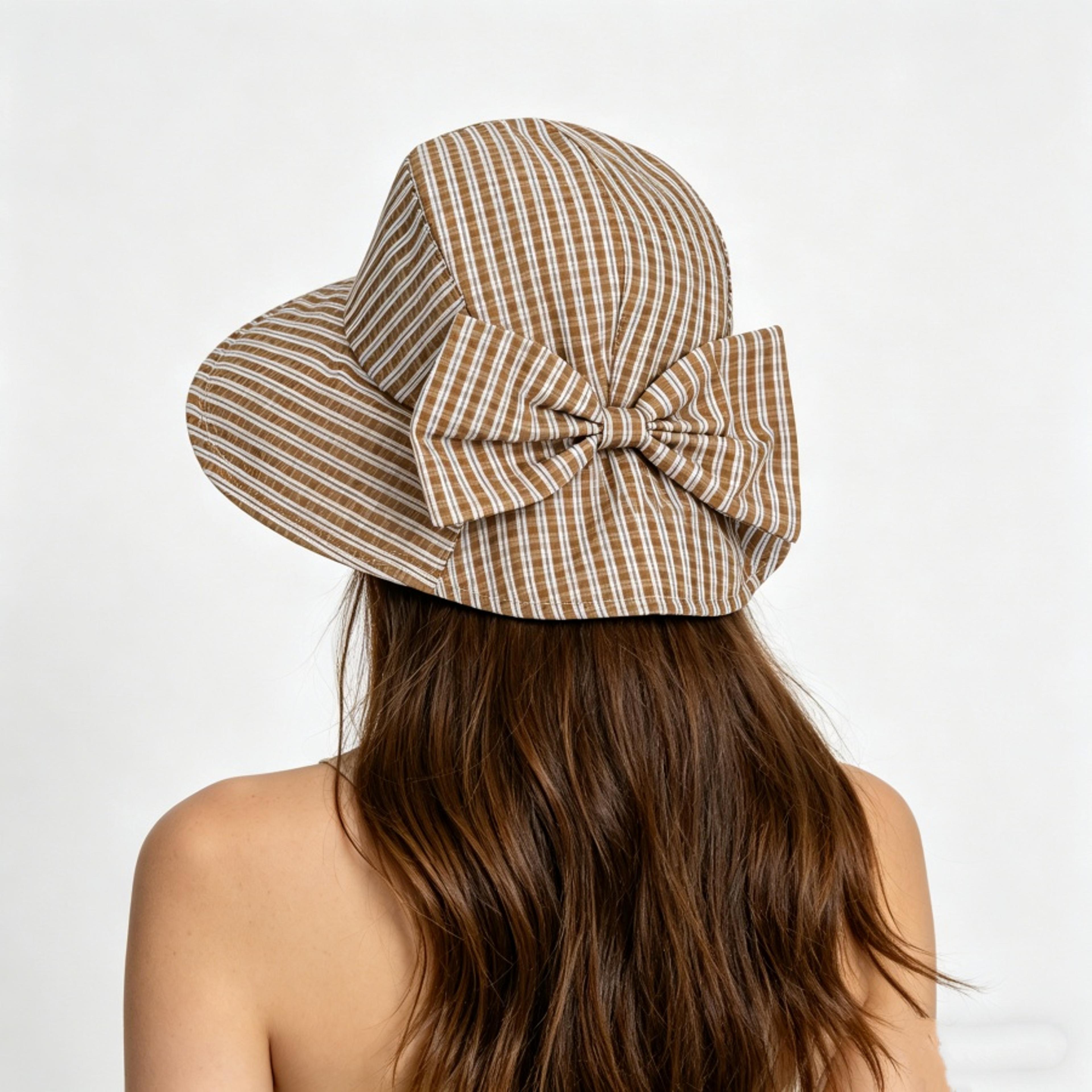 Retro Plaid Foldable Wide Brim Sun Hat With Bow Stylish UV Protection 4