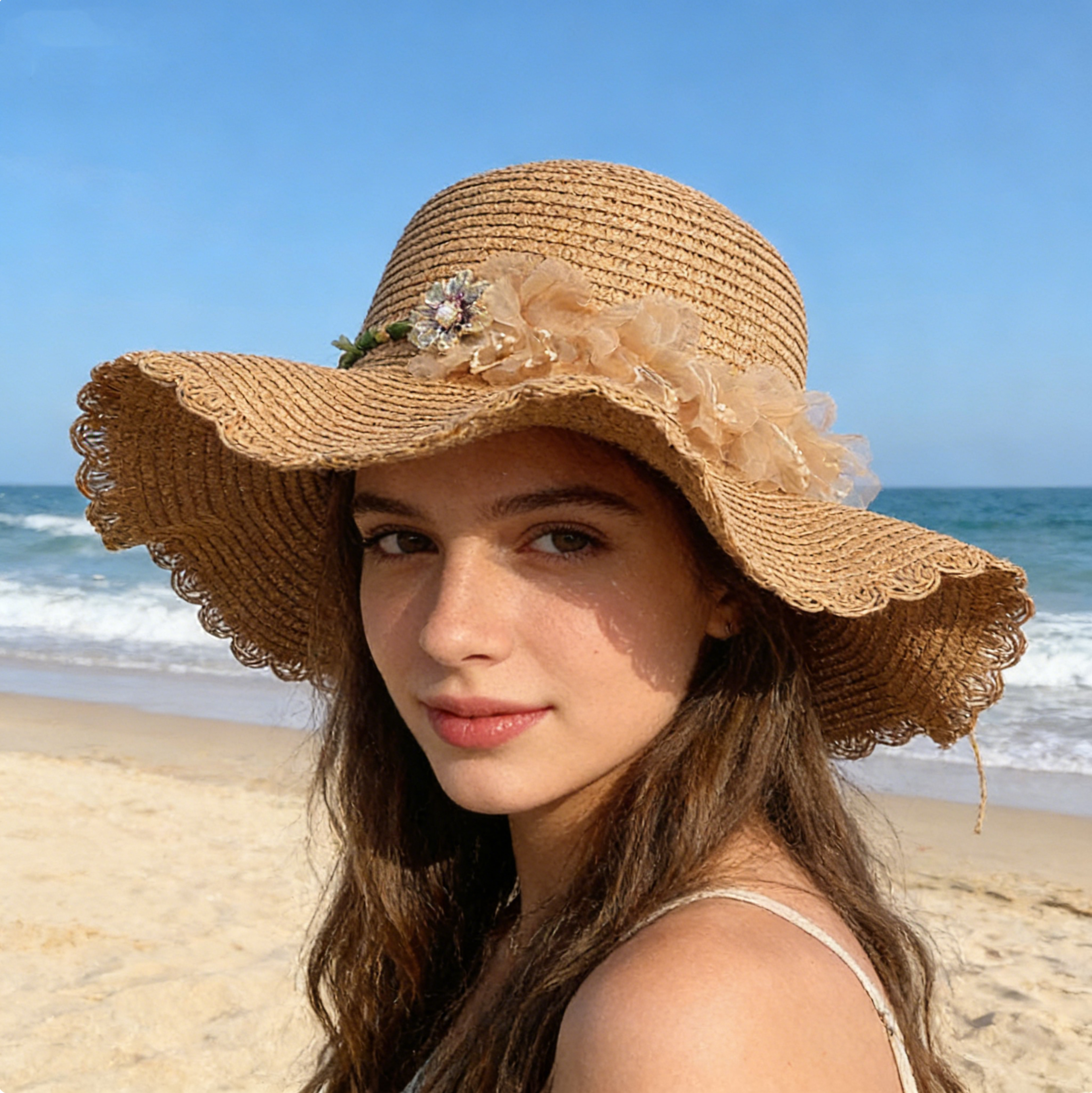french elegance wide brim straw sun hat floral summer sun protection slimming beach hat for women