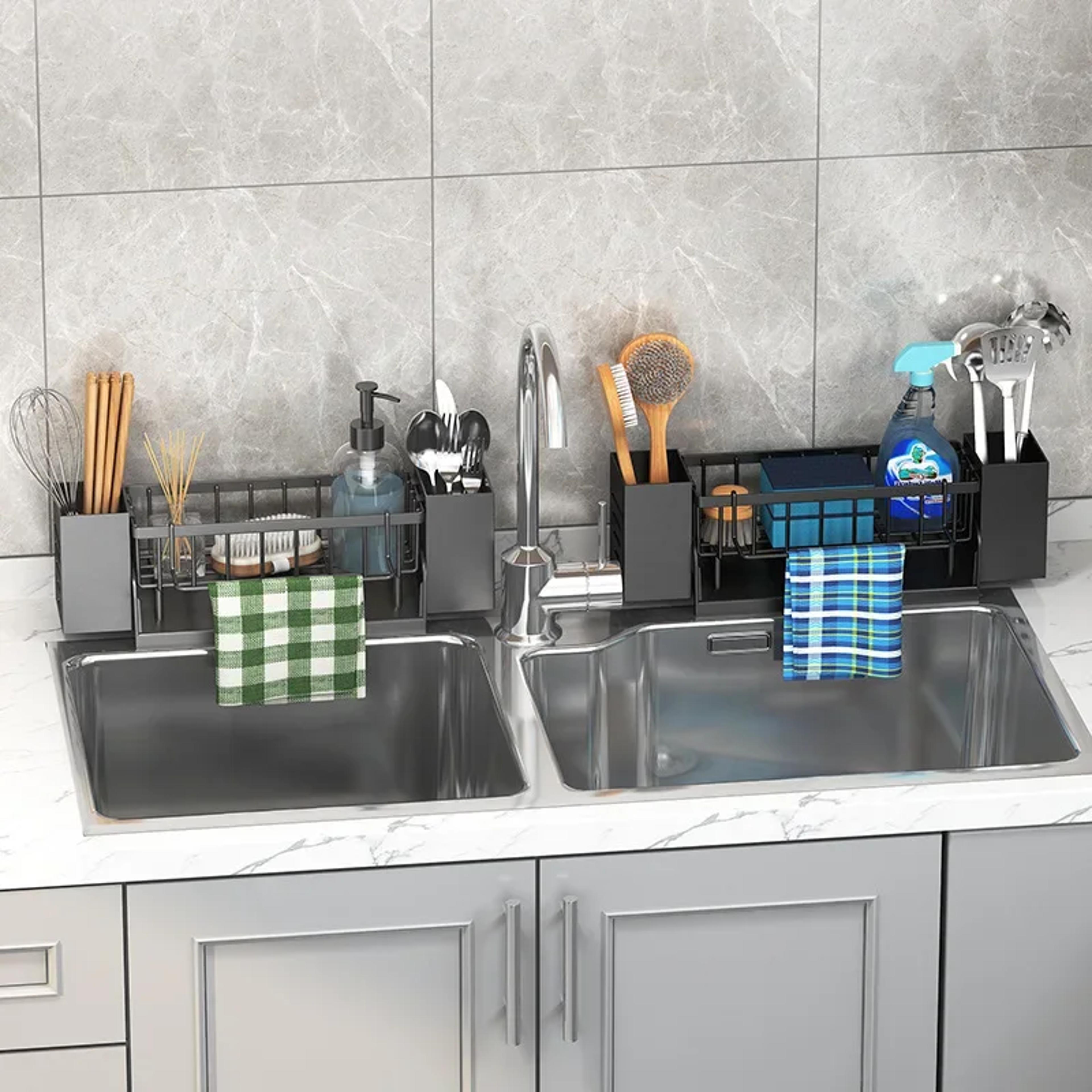 Space Saving Self Draining Sink Organizer  Kitchen Sponge Holder Rack 1