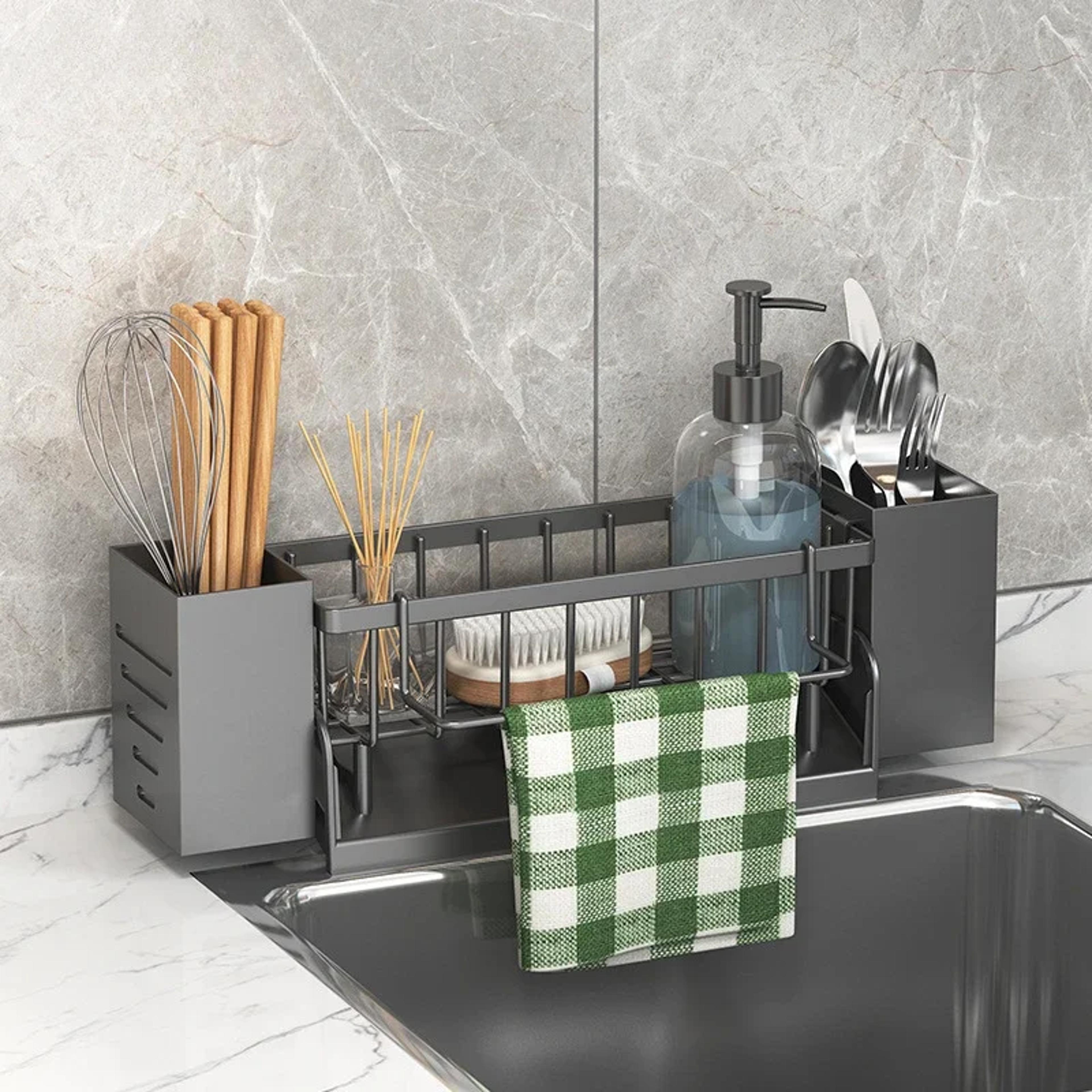 Space Saving Self Draining Sink Organizer  Kitchen Sponge Holder Rack 6