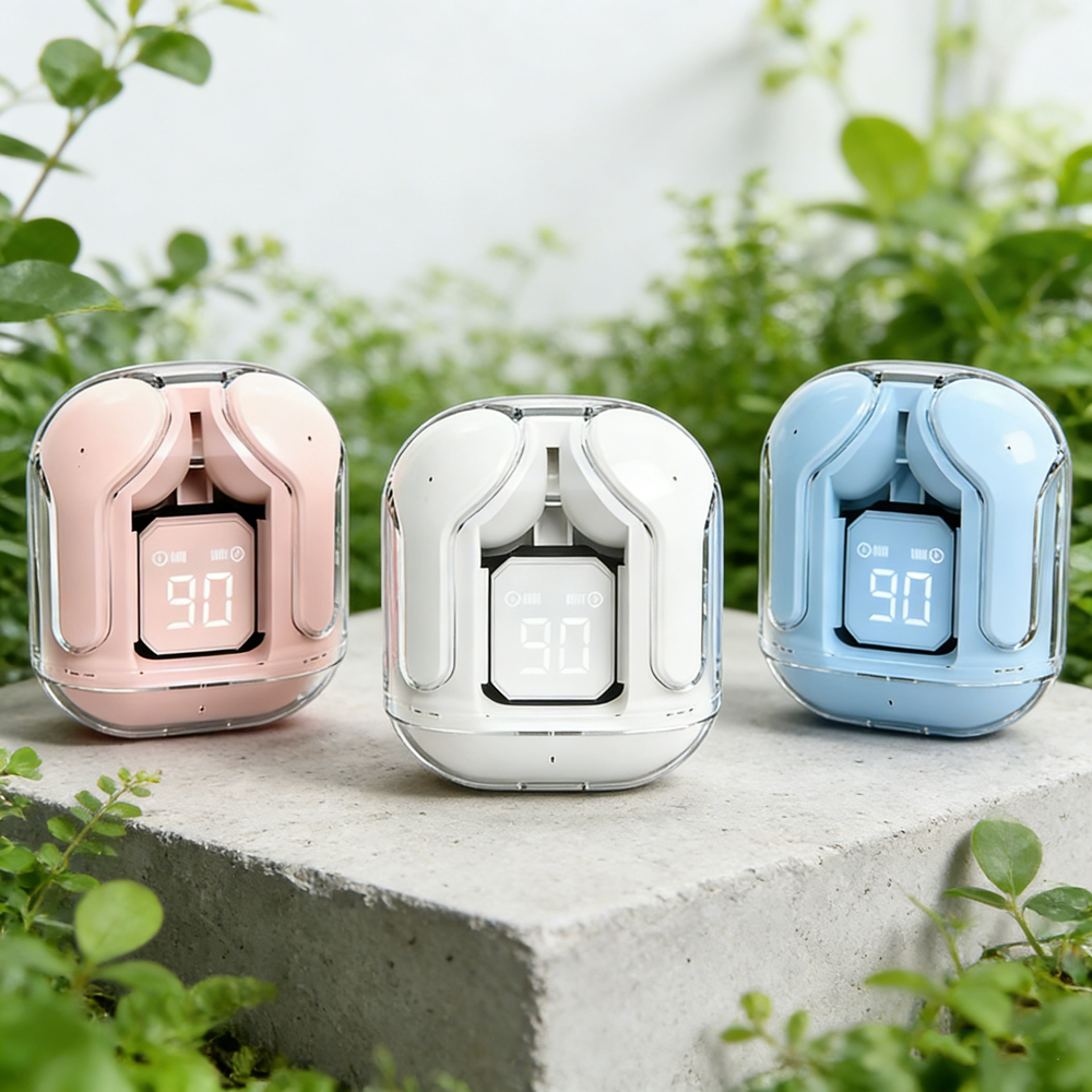wireless earbuds with led display & stereo bluetooth sound