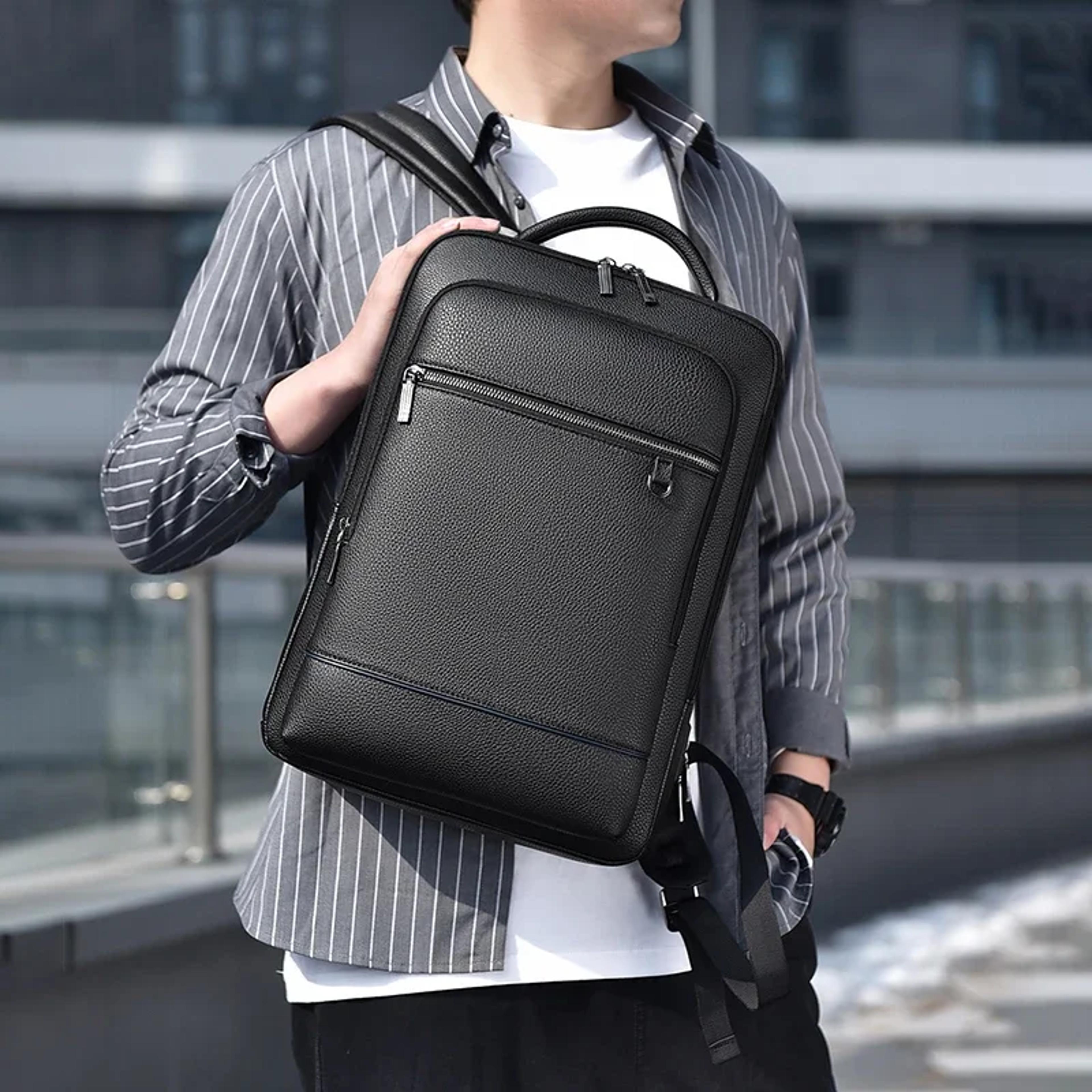 executive pu leather usb charging business laptop backpack