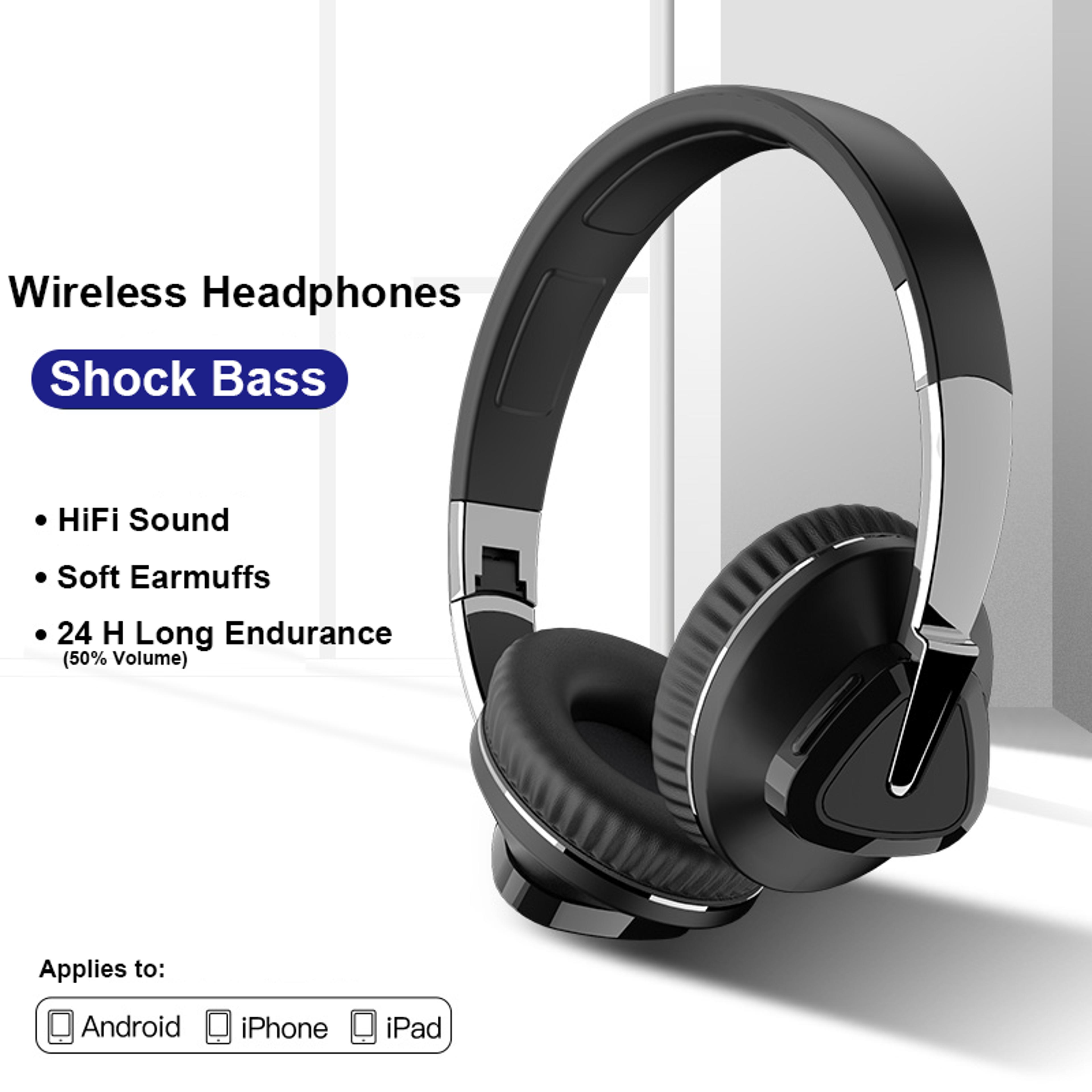foldable bluetooth headphones wireless hifi stereo sound headset with mic