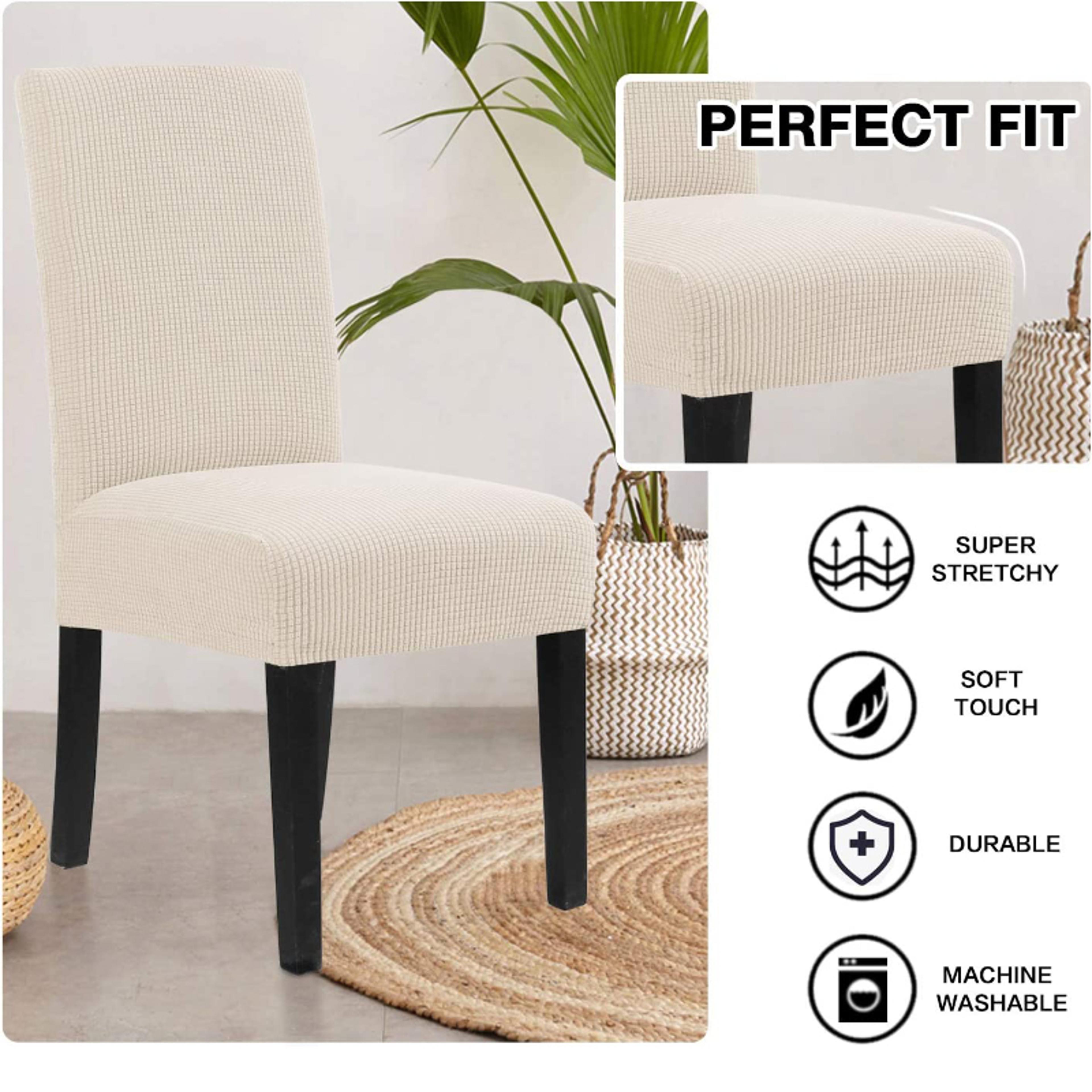 Premium Textured Stretch Dining Chair Covers Checked Jacquard Slipcovers 3