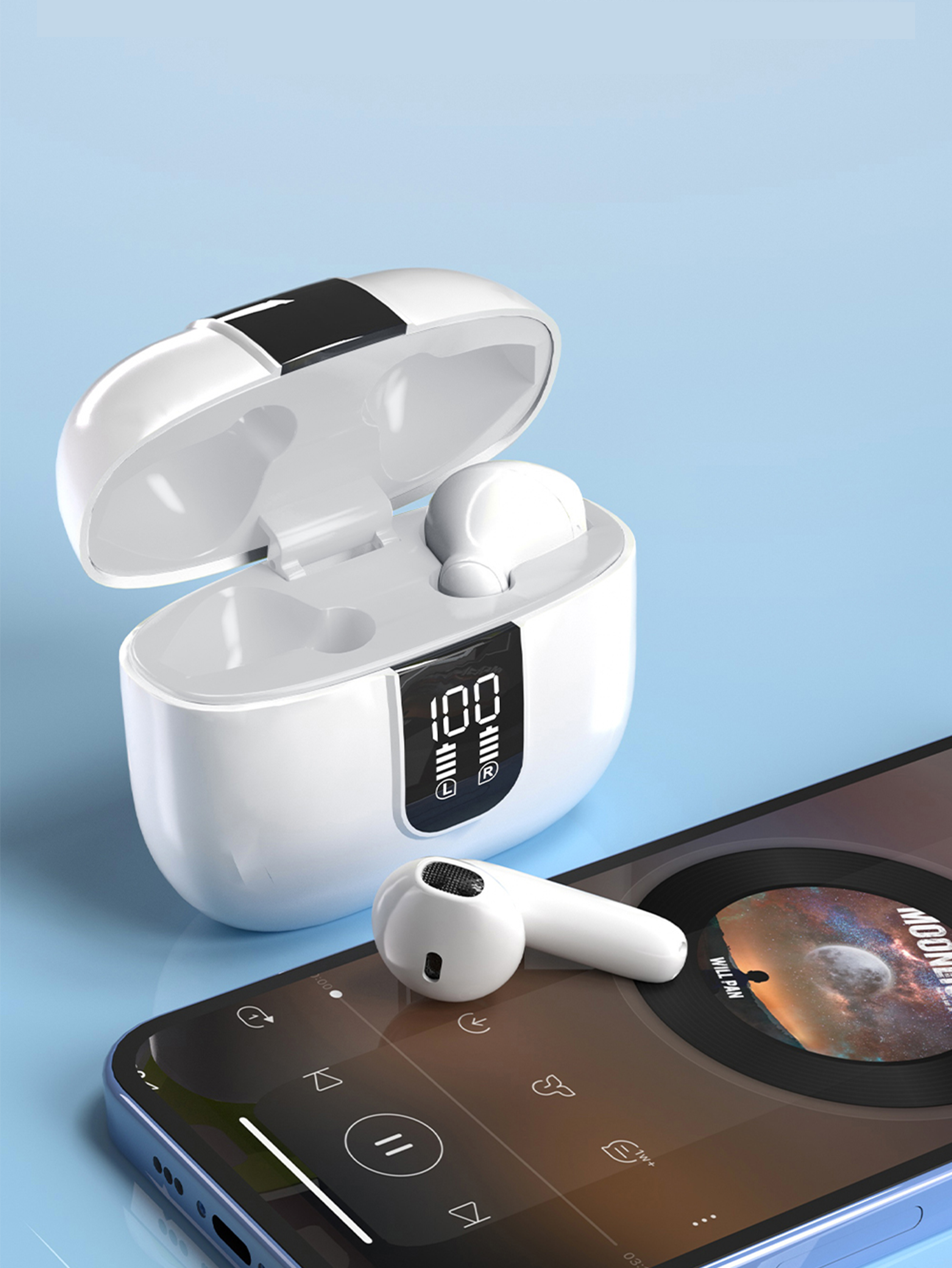 tws wireless sport earbuds with led power display & true stereo sound