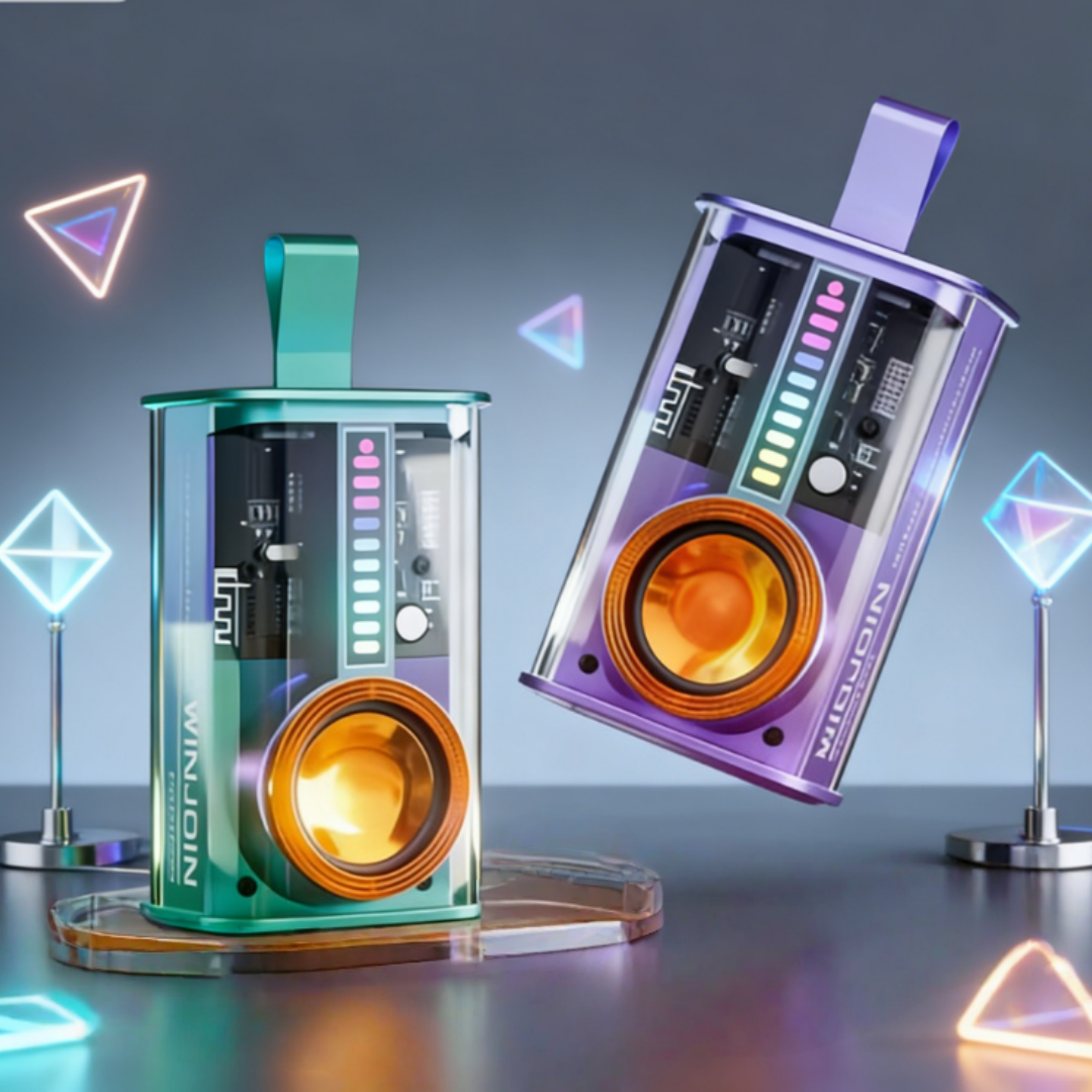 transparent mech bluetooth speaker with rgb breathing light and tws stereo pairing