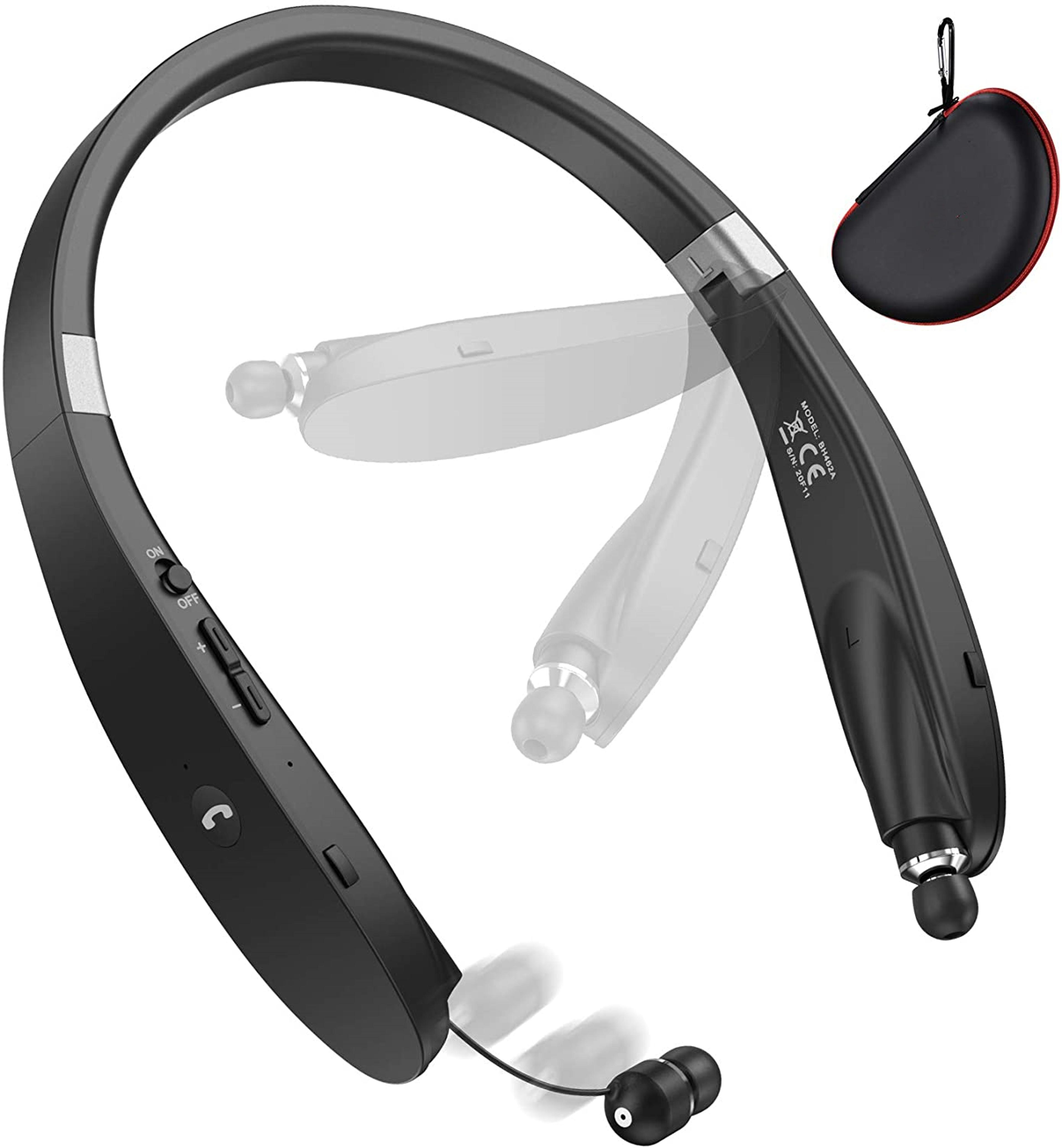 foldable wireless neckband headset with retractable earbuds noise cancelling sports headphones with built in mic