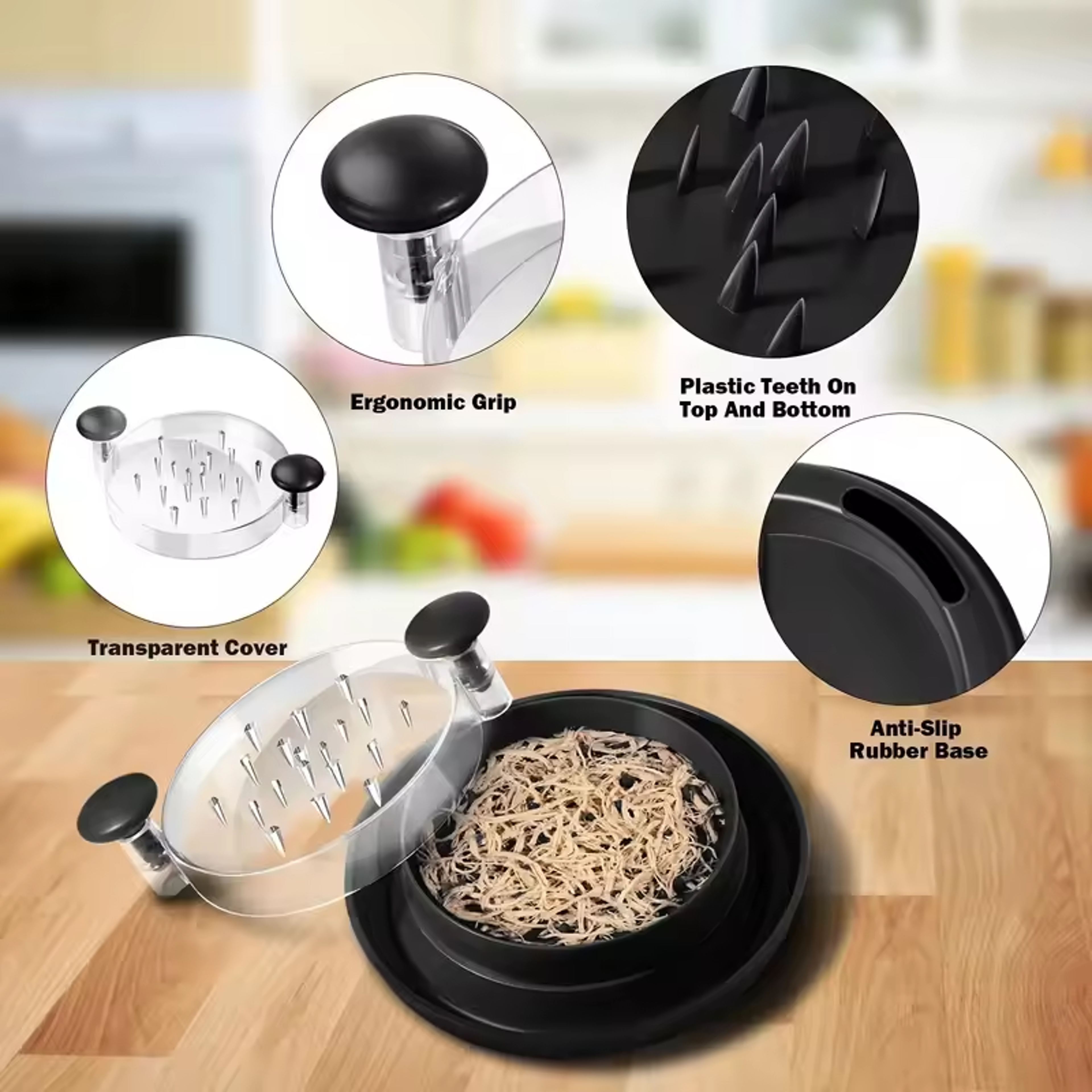 Large Chicken Breast Shredder Tool With Visible Lid And Rotating Handle 1