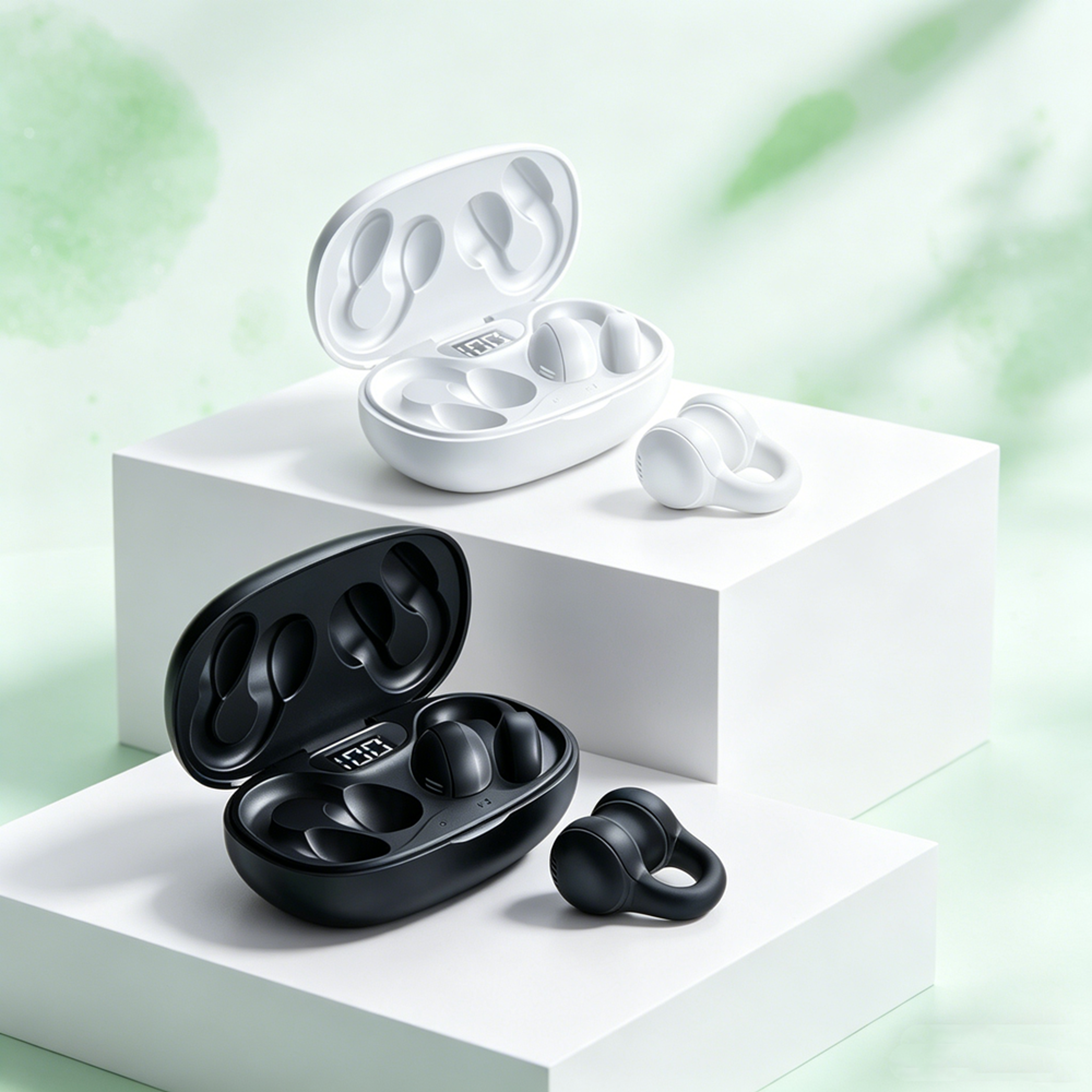 wireless earphones noise reduction bluetooth earbuds with led power display and touch control for smartphones