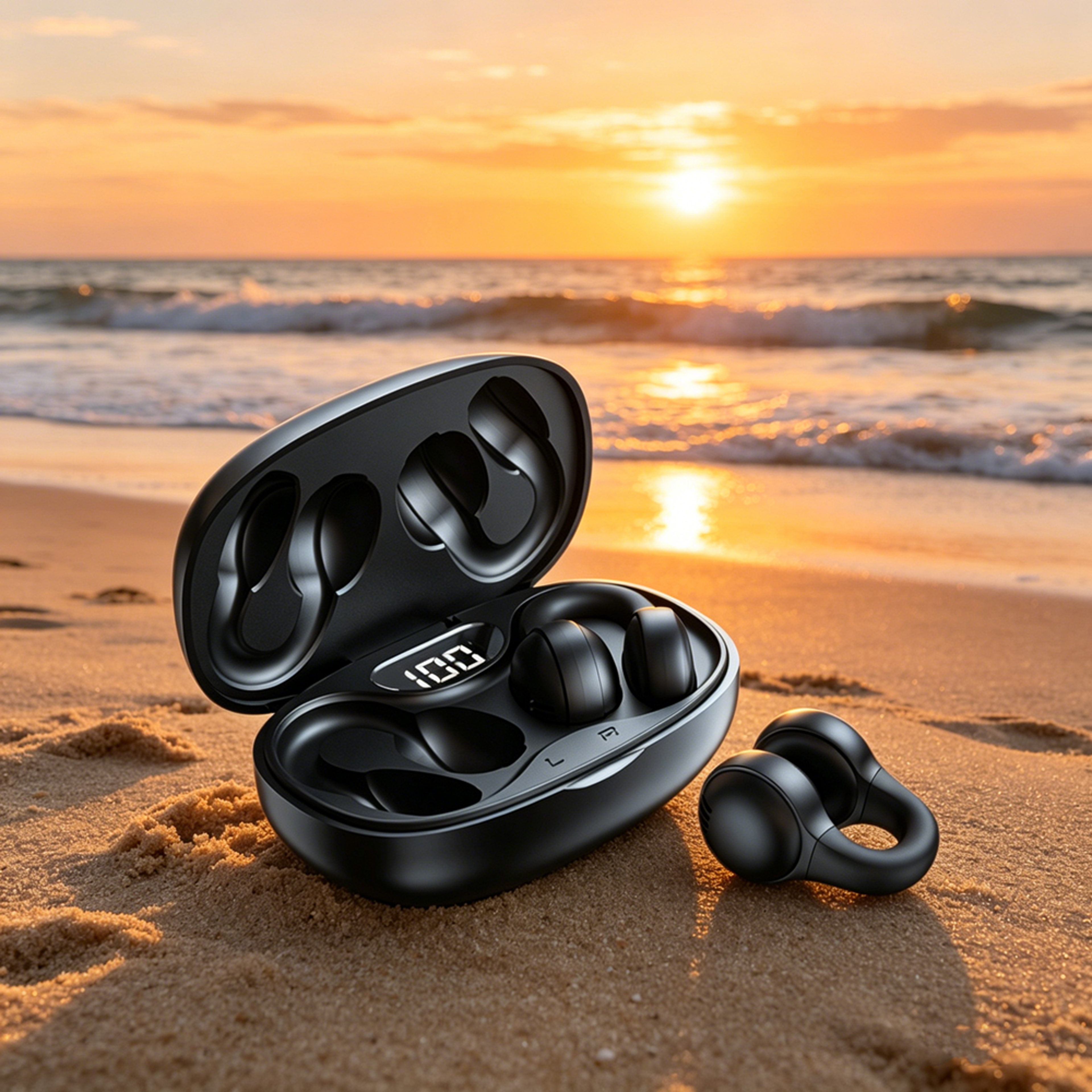 noise reduction wireless earbuds with led power display and touch control