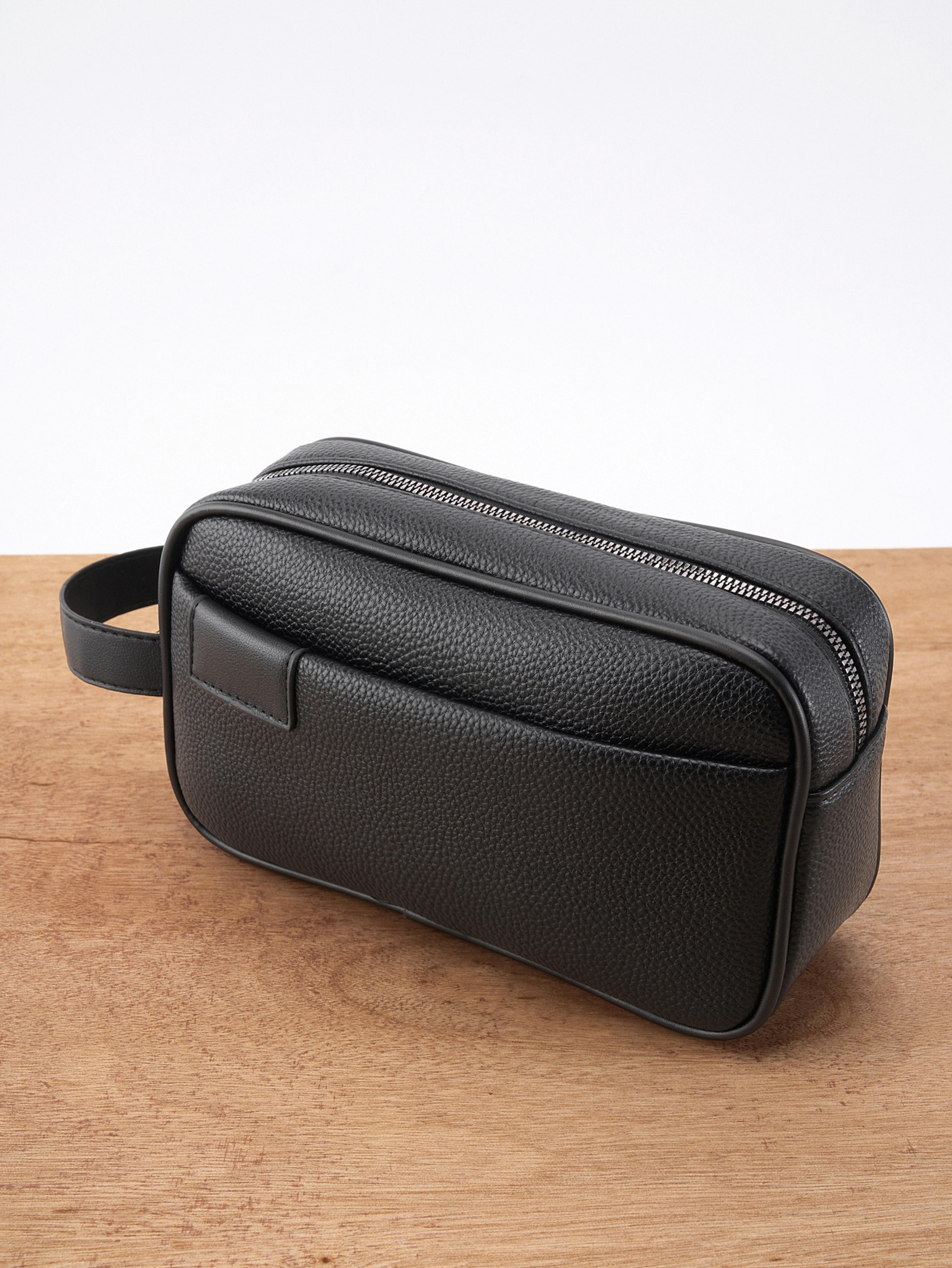 mens pu leather wristlet clutch bag with zipper organizer