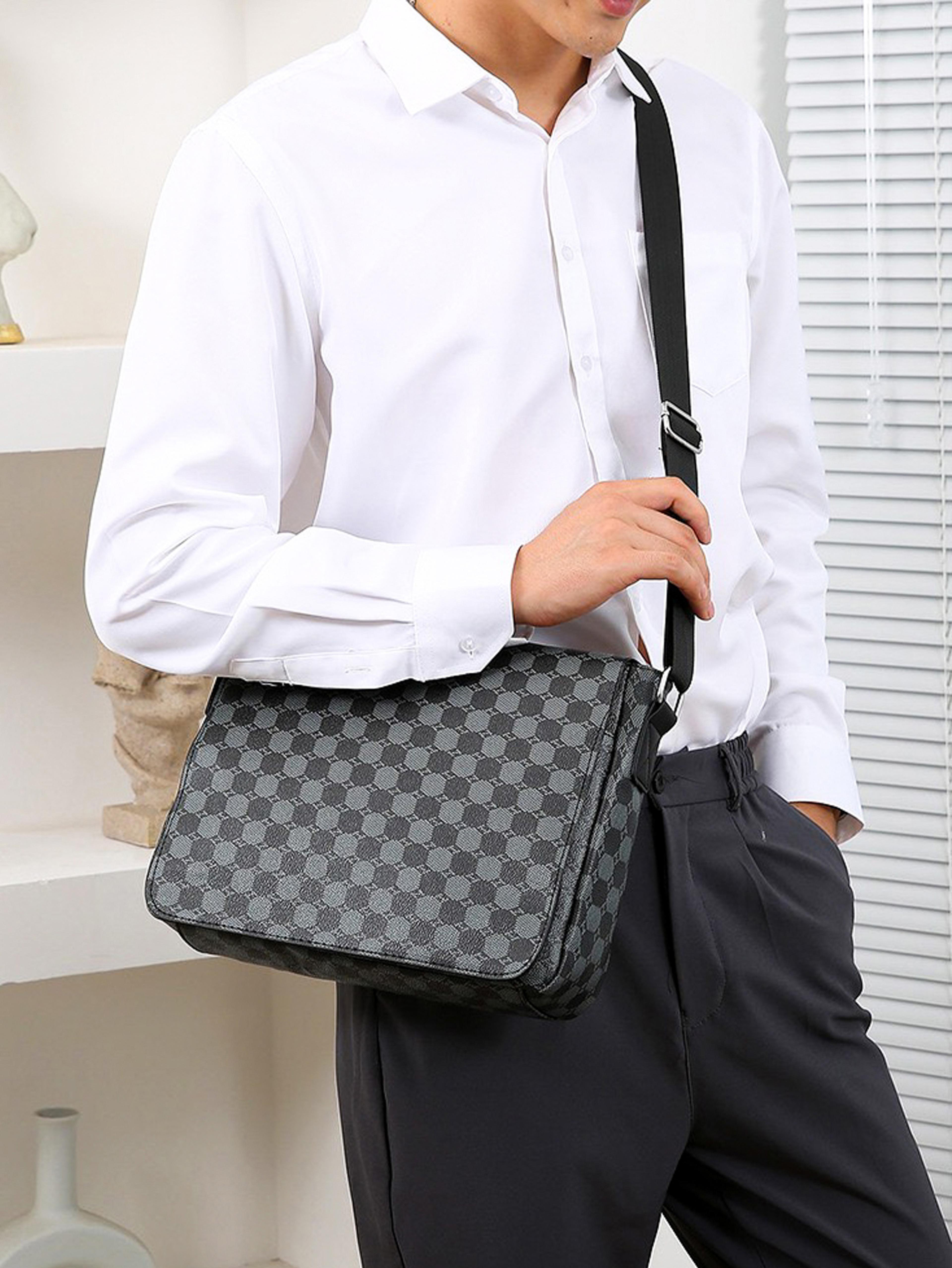 mens plaid crossbody bag large capacity business shoulder briefcase