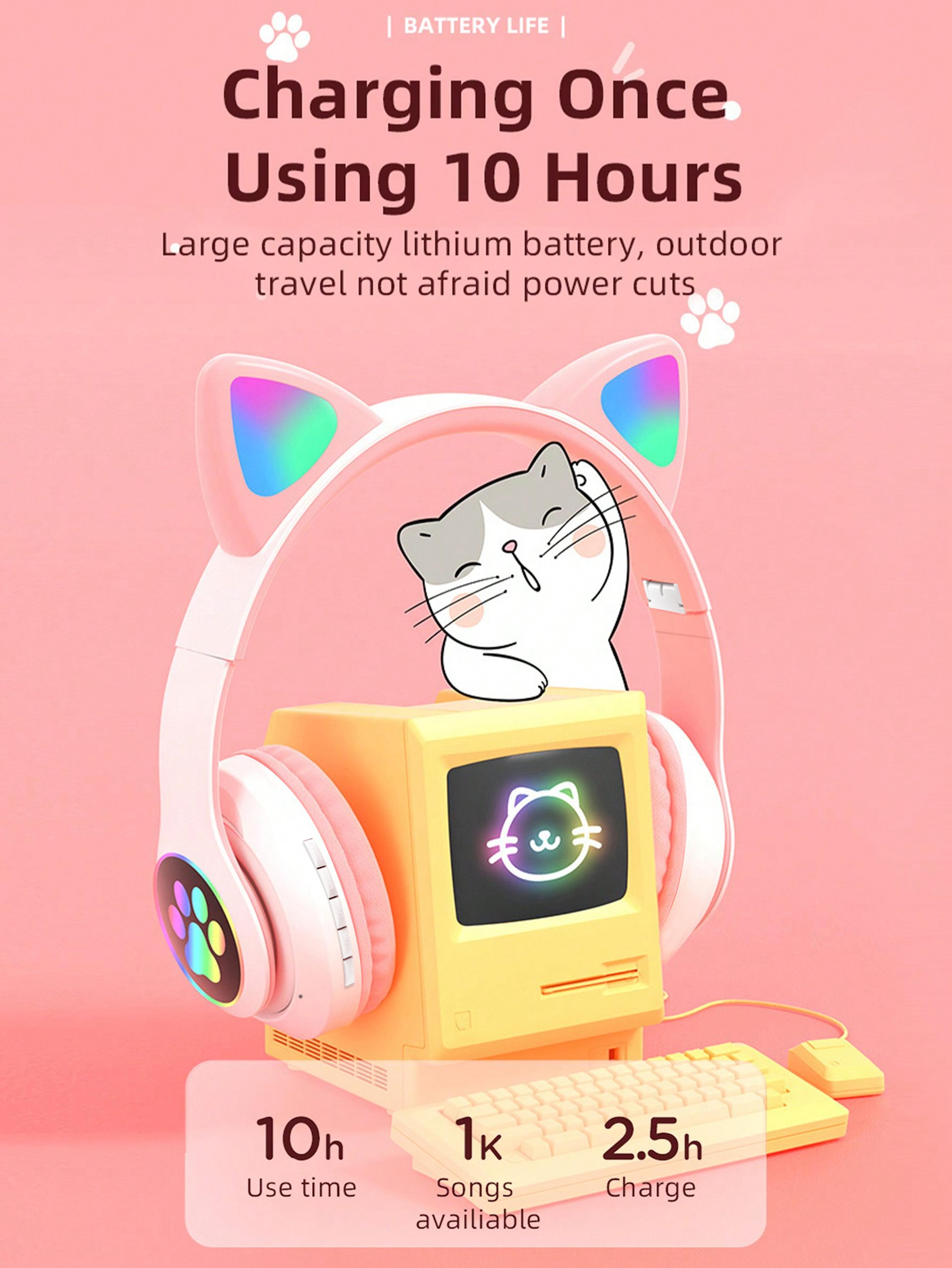 Wireless LED Cat Ear Bluetooth Headphones Foldable Deep Bass Headset 2
