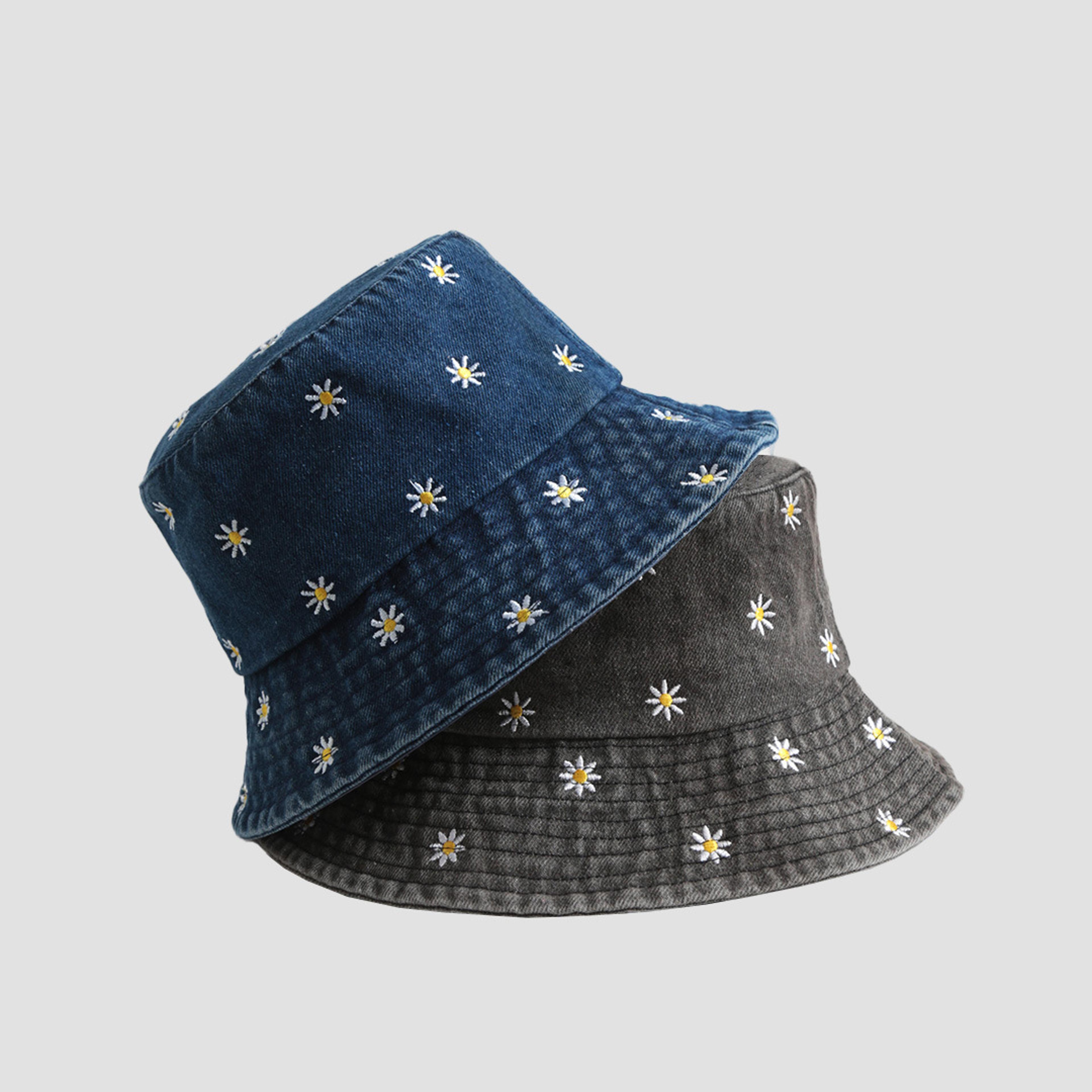 embroidered daisy denim bucket hat chic sun protection