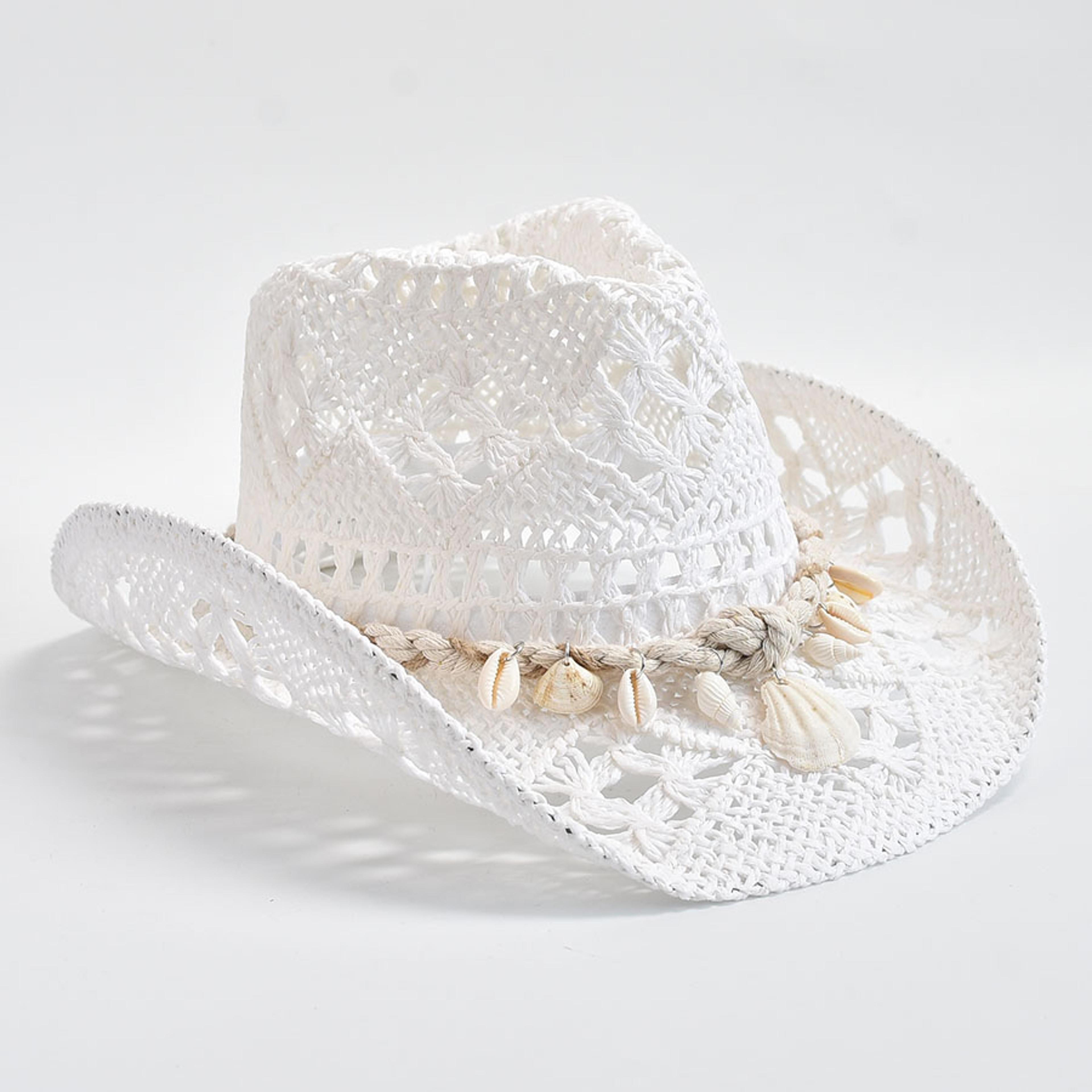 Boho Shell Embellished Wide Brim Straw Beach Hat For Women Panama Style 1